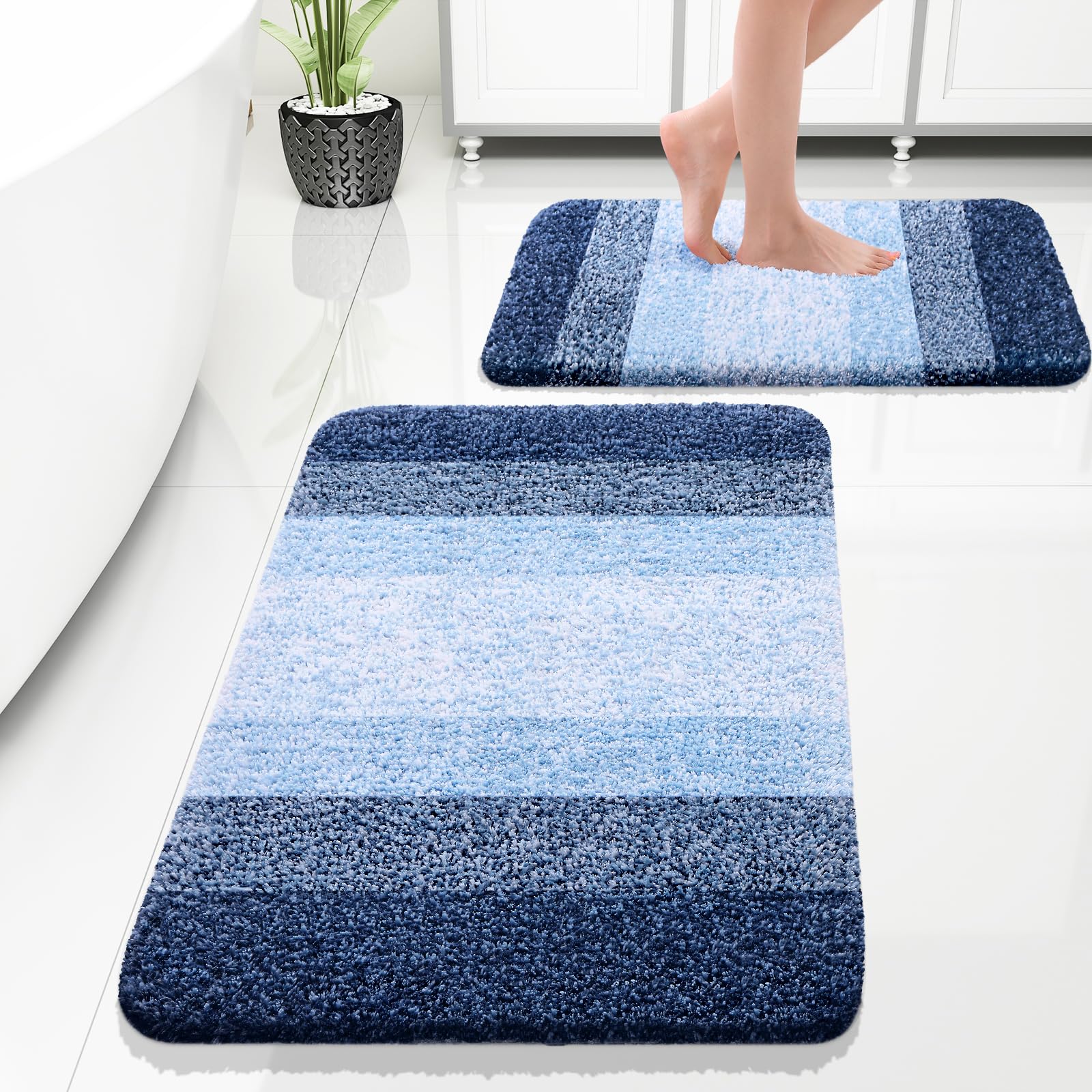 OLANLY Bathroom Rug Set 2 Piece, Soft Absorbent Microfiber Bath Mats and U-Shaped Contour Toilet Rug, Non-Slip, Machine Wash Dry, Plush Shaggy Bath Mats for Bathroom (24"x16"+24"x20", Grey)