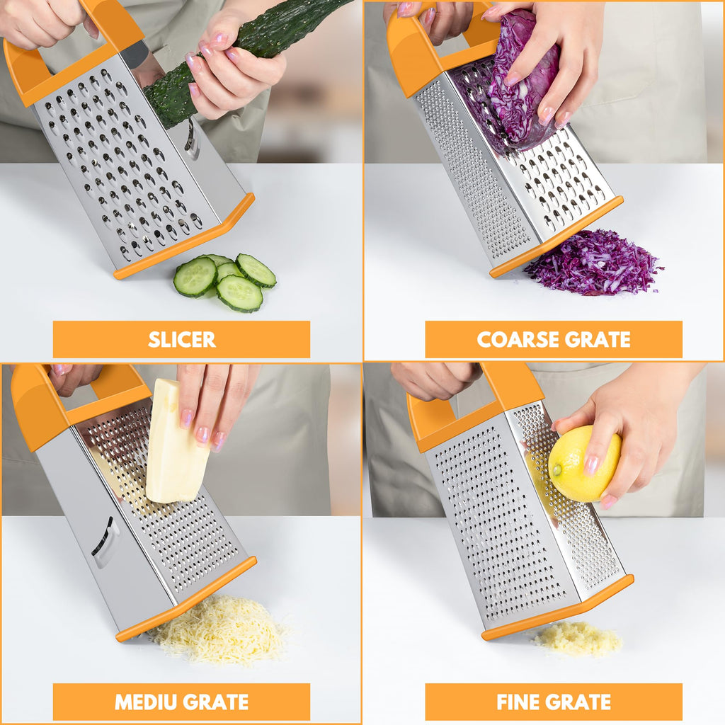 Urbanstrive Cheese Grater With Container Box Grater Stainless Steel Graters for Kitchen Cheese Shredder Parmesan Shredder Kitchen Gadgets Kitchen Tools Kitchen Gifts for Chef Dishwasher Safe Zester