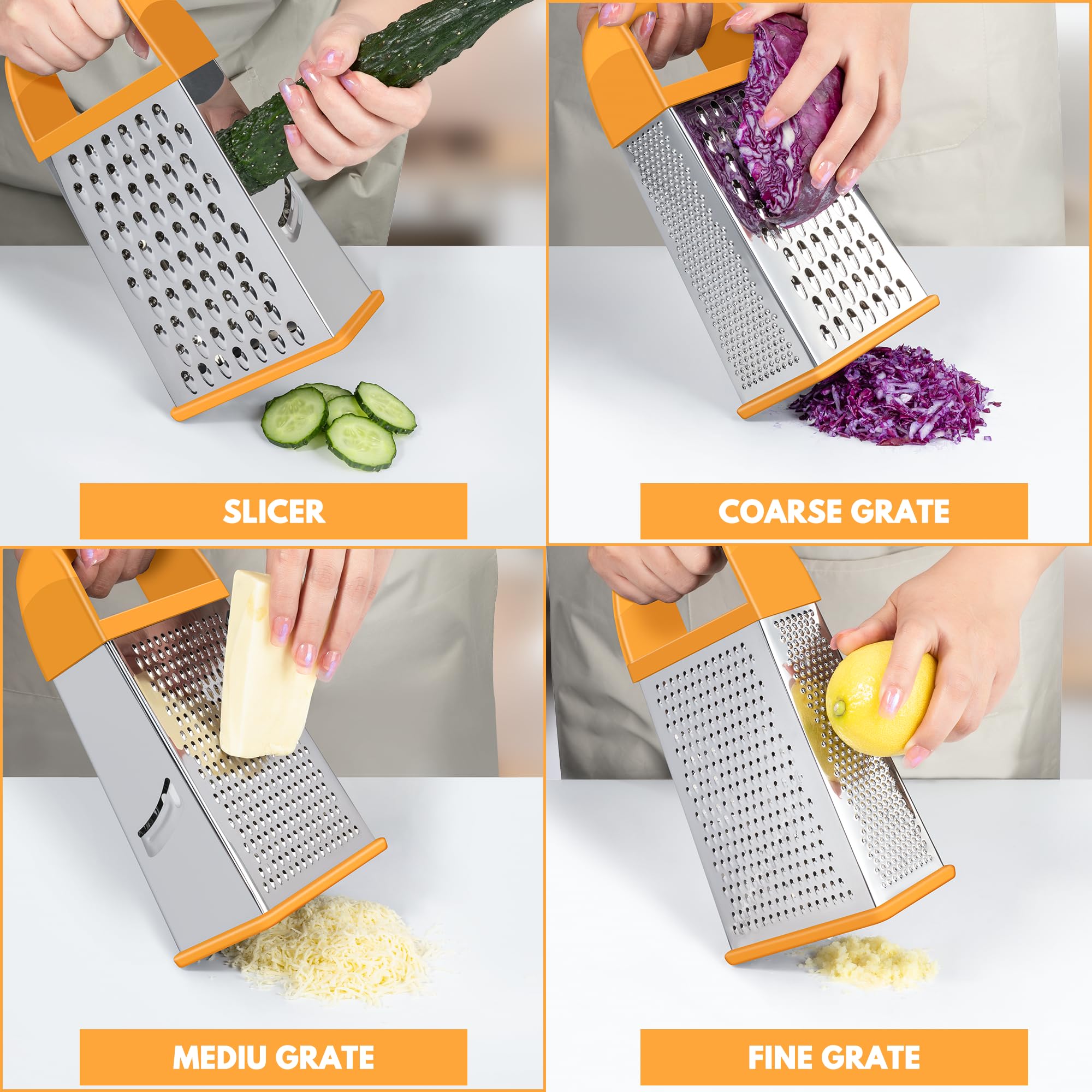 Urbanstrive Cheese Grater With Container Box Grater Stainless Steel Graters for Kitchen Cheese Shredder Parmesan Shredder Kitchen Gadgets Kitchen Tools Kitchen Gifts for Chef Dishwasher Safe Zester