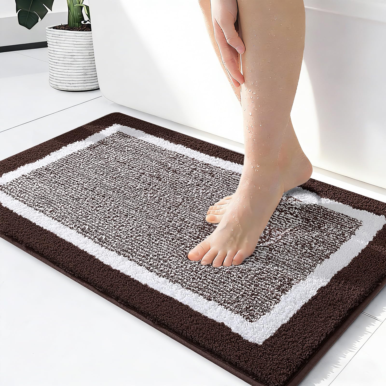 OLANLY Small Bathroom Rugs 24x16, Extra Soft and Absorbent Microfiber Bath Rugs, Non-Slip, Machine Washable, Quick Dry Shaggy Bath Carpet, Bath Mats for Bathroom Floor, Tub, Shower, Grey