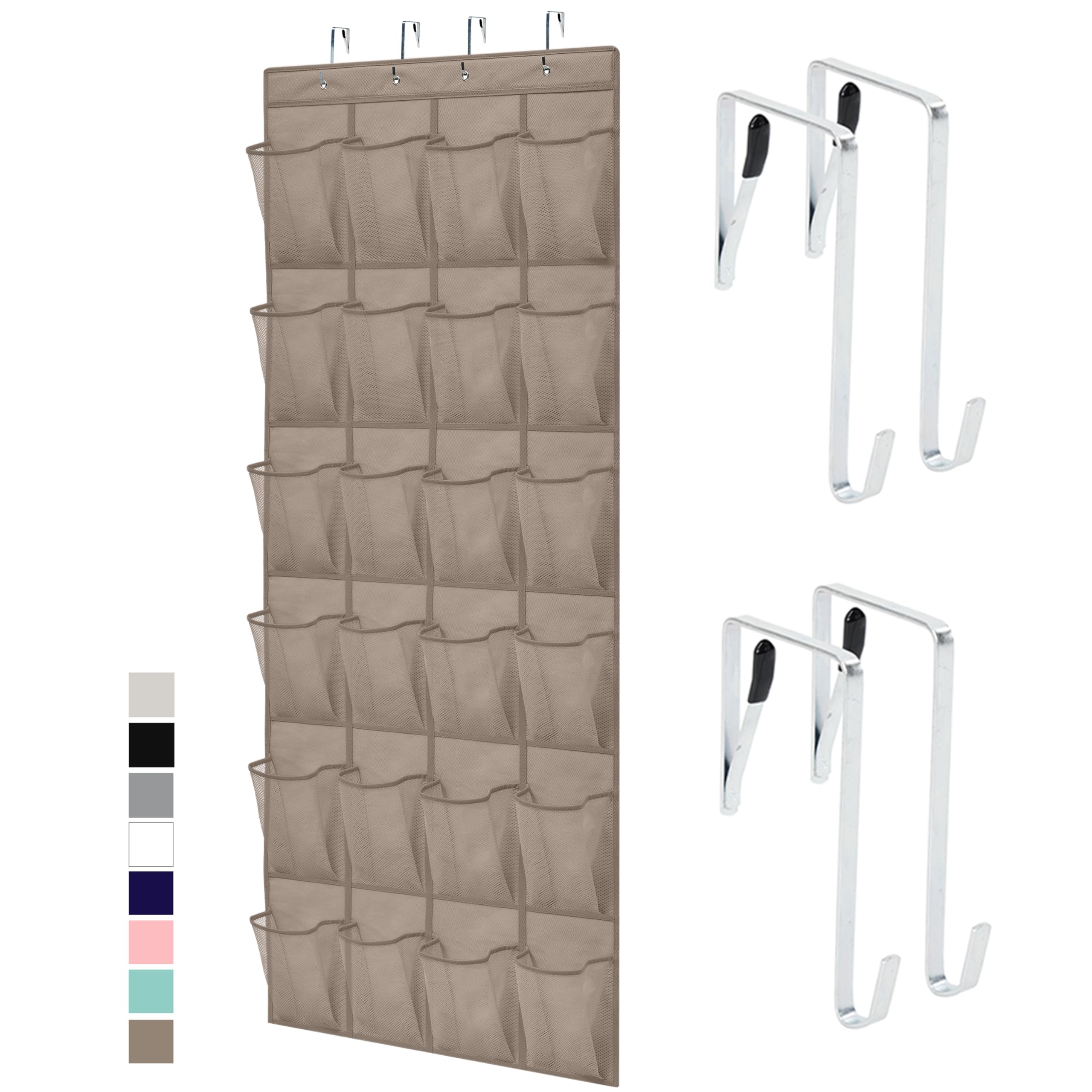 GORILLA GRIP Over the Door Shoe Organizer, 24 Large Breathable Mesh Pockets, Space Saving Hanging Storage Holder, Closet Rack Hanger Holds Up to 40 lbs, Hangs on Closets for Shoes, Accessories, Black