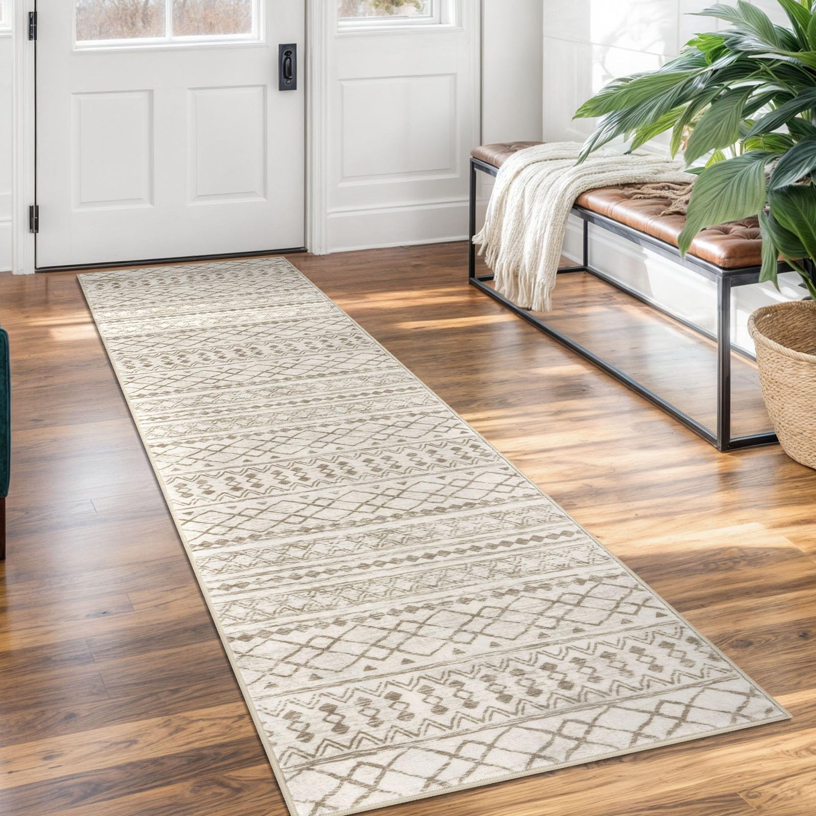 KUTA Washable Non-Slip Rugs for Entryway 2x3, Grey Moroccan Boho Small Area Rug, Ultra Soft Vintage Geometric Low-Pile Indoor Door Mat Floor Carpet for Indoor, Entrance, Kitchen, Bathroom, Bedroom