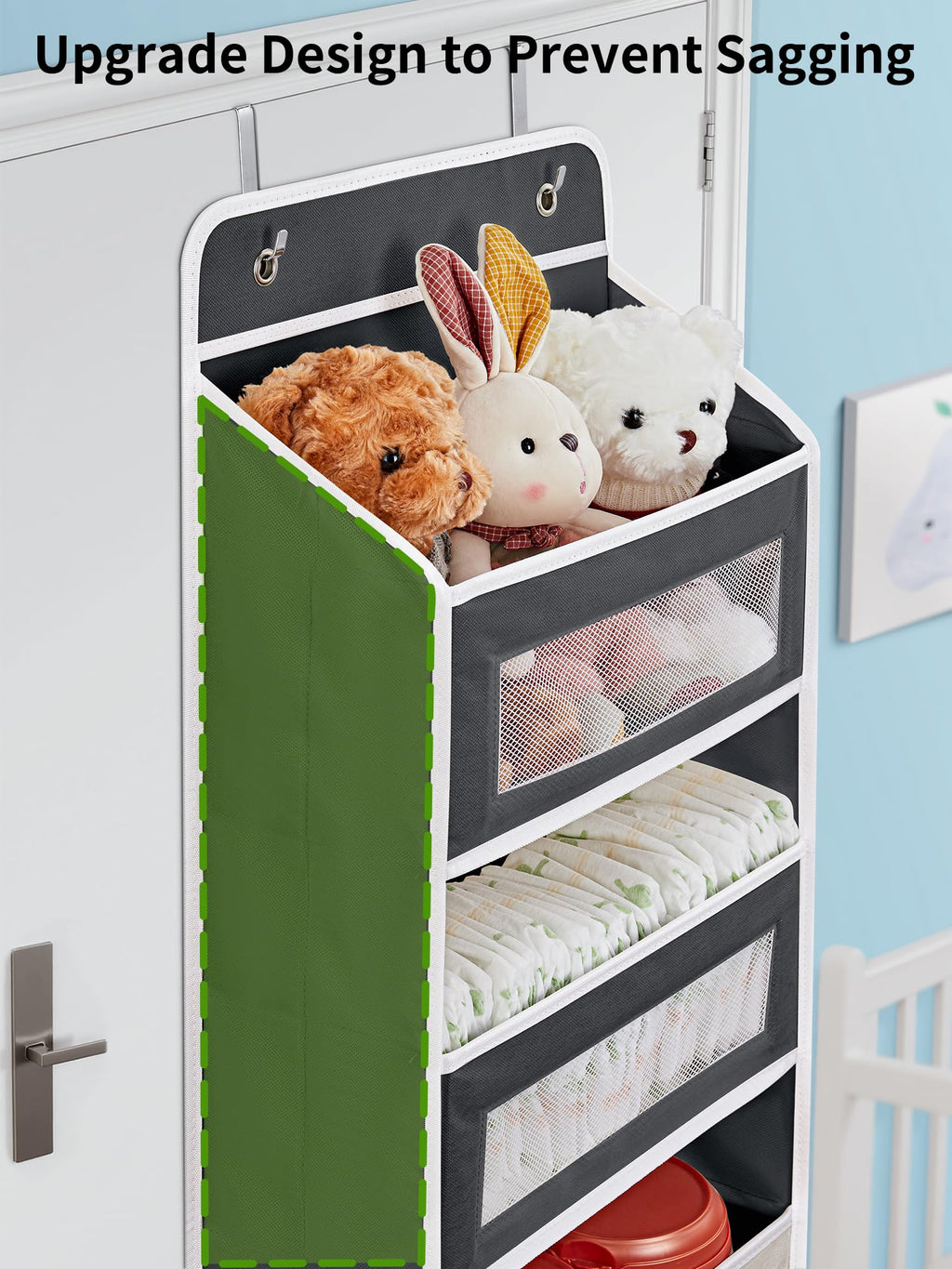 JARLINK Over The Door Organizer Storage, 5 Shelf Hanging Door Organizer with 5 Large Capacity Pockets, Anti Tilt 44 lb Load Behind Door Storage for Bedroom, Bathroom, Pantry, Nursery, (Grey)