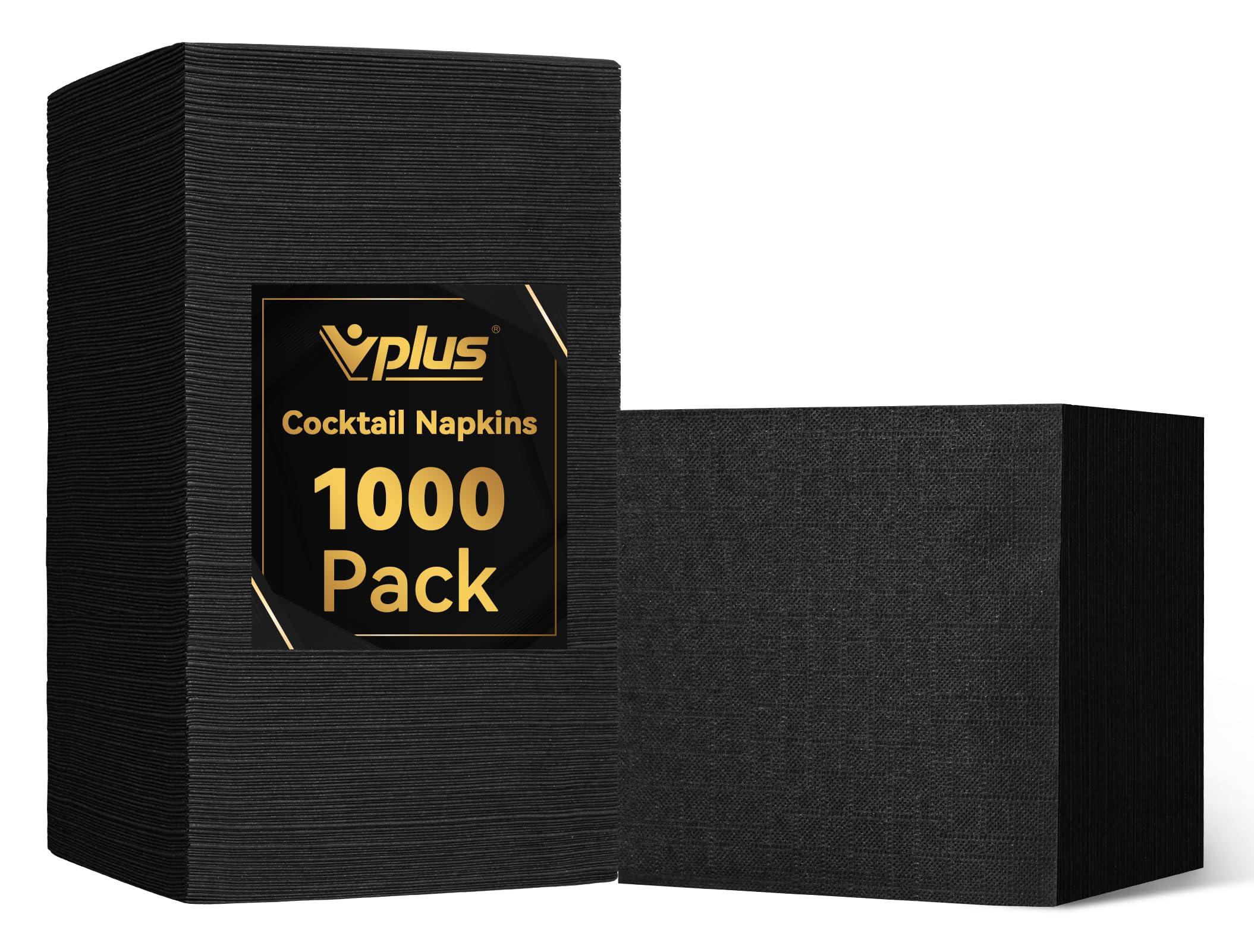 Vplus 1000 Pack Black Cocktail Napkins, Elegant Beverage Napkins, 3-Ply Disposable Paper Napkins 4.9x4.9 inch, Perfect for Restaurant, Bar, Party, Wedding, Dessert Napkins