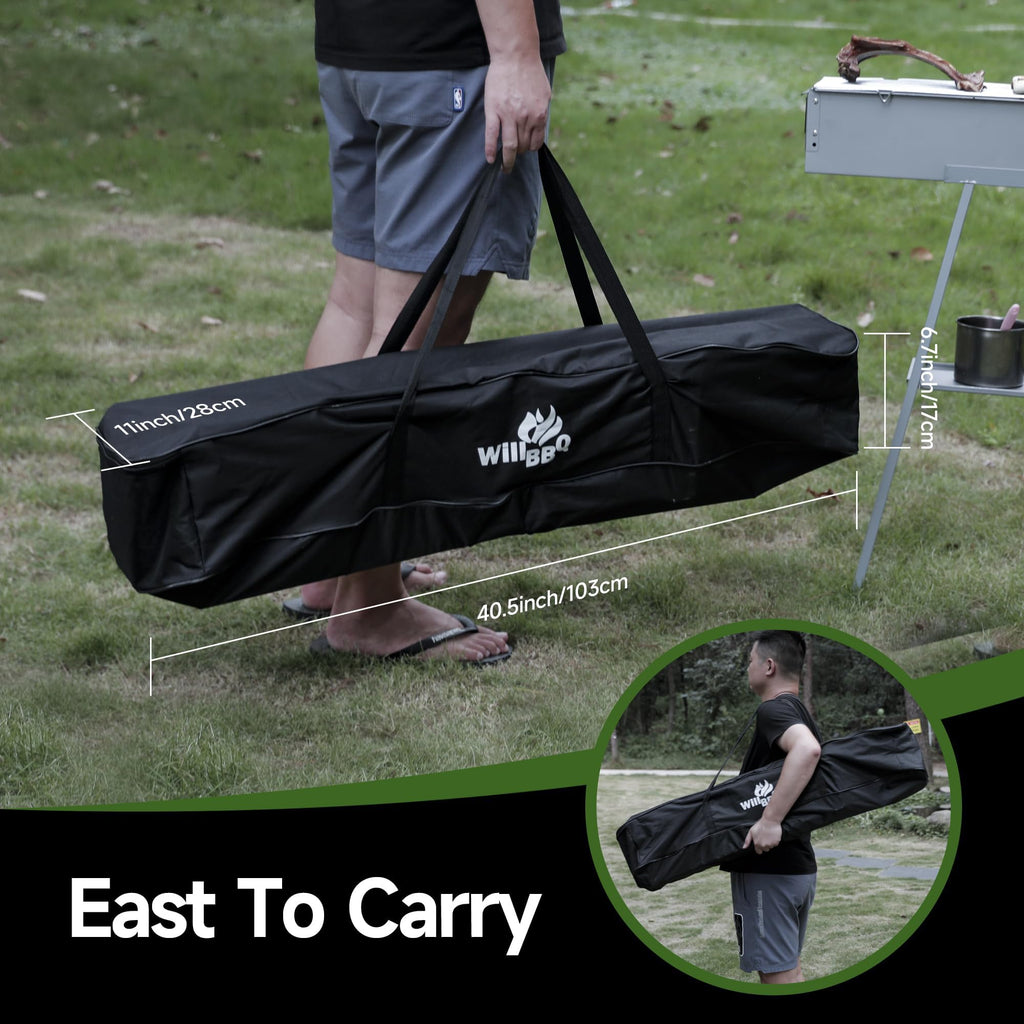 WILLBBQ Grill Storage Bag, BBQ Tool Storage Bag, Foldable Grill Bag for Car Trip Outdoor Camping and Hiking BBQ (Black)