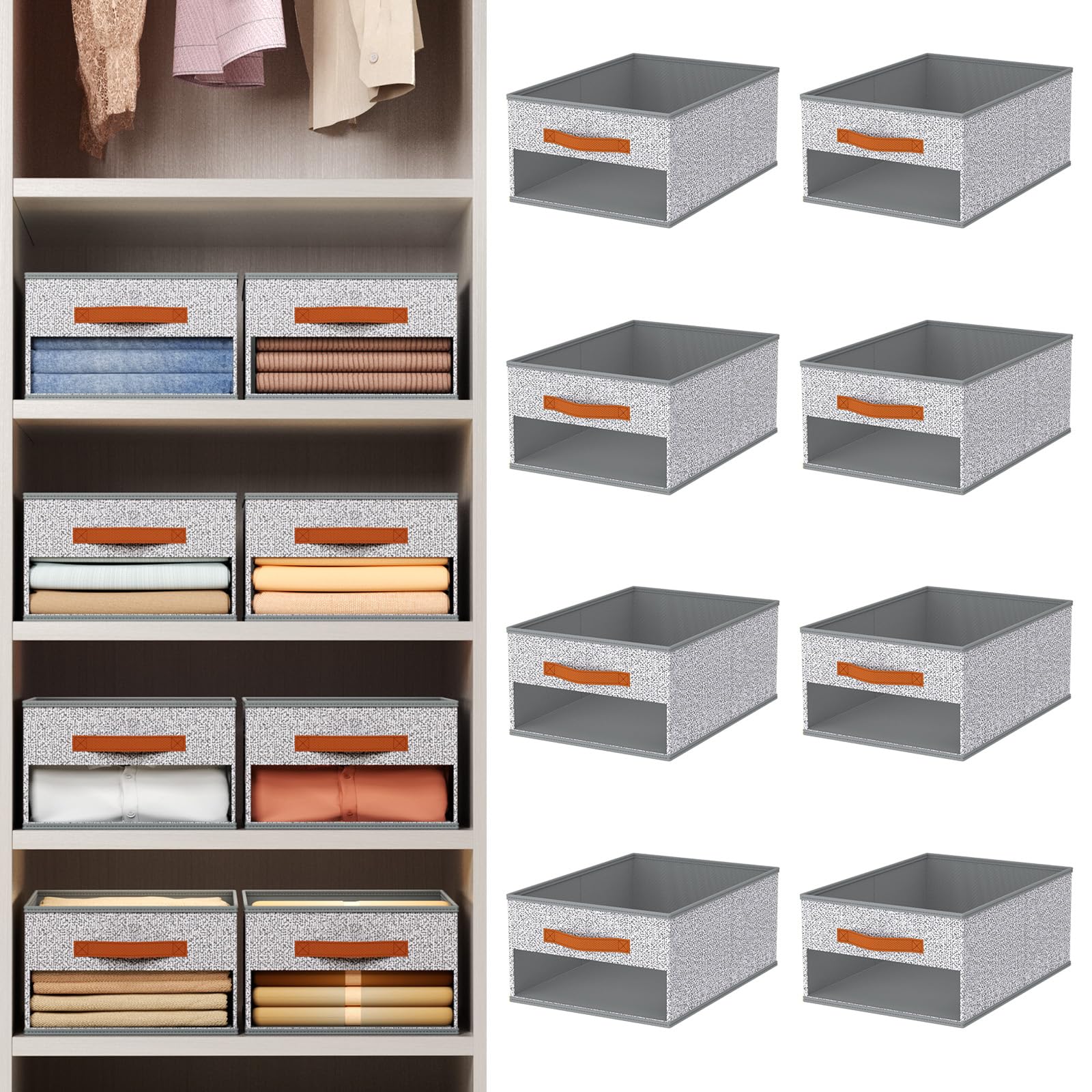 Homsorout Clothes Organizers and Storage - 4/5/7 Grids Fabric Jeans Organizer with Handles, Foldable Closet Organizers Dividers, Wardrobe organizer for Pant, Sweater, T-shirt, Scarf, 6 Pack, Beige