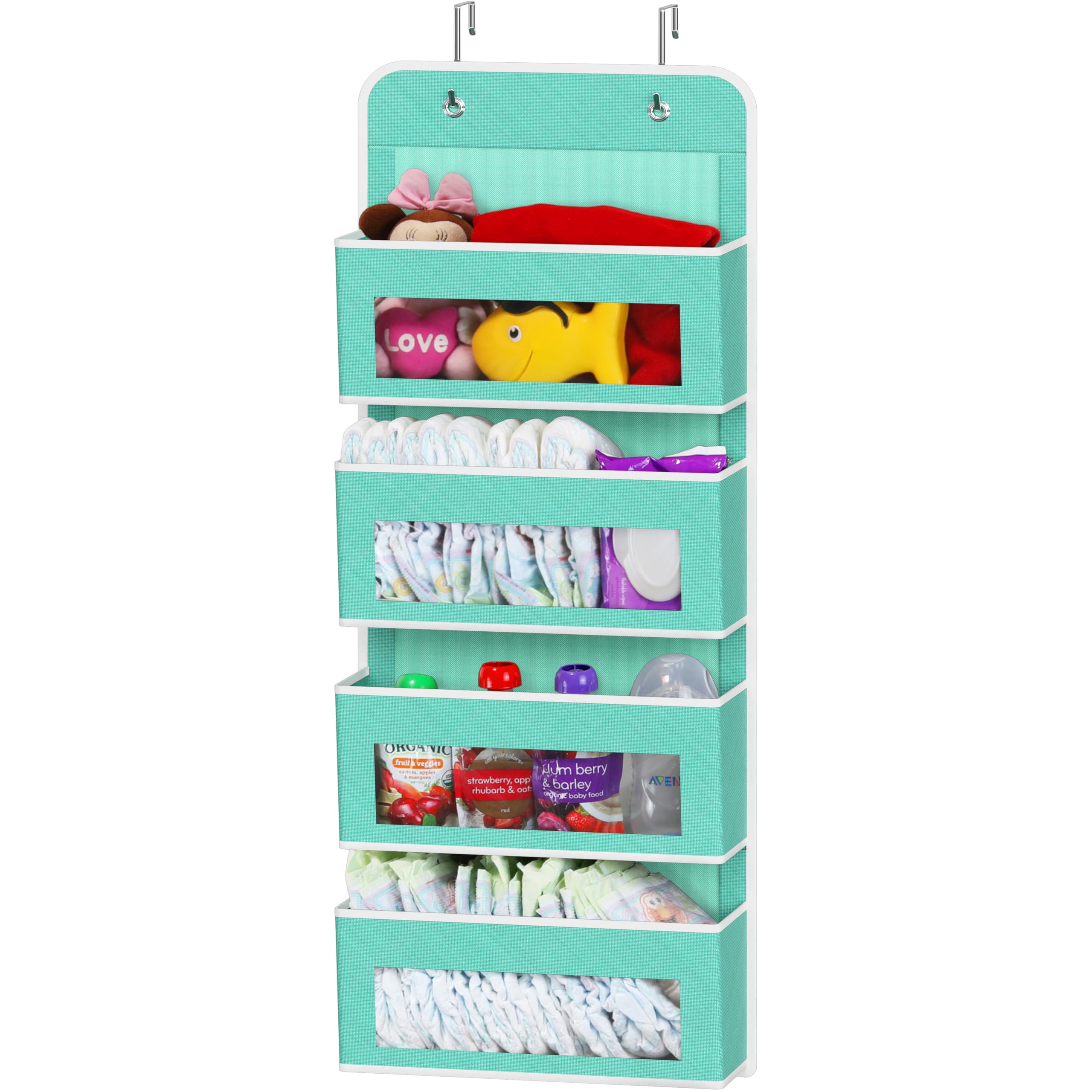 Simple Houseware 6 Clear Window Pocket Over Closet Door Storage Hanging Organizer for Bedroom, Bathroom, Pantry, Beige