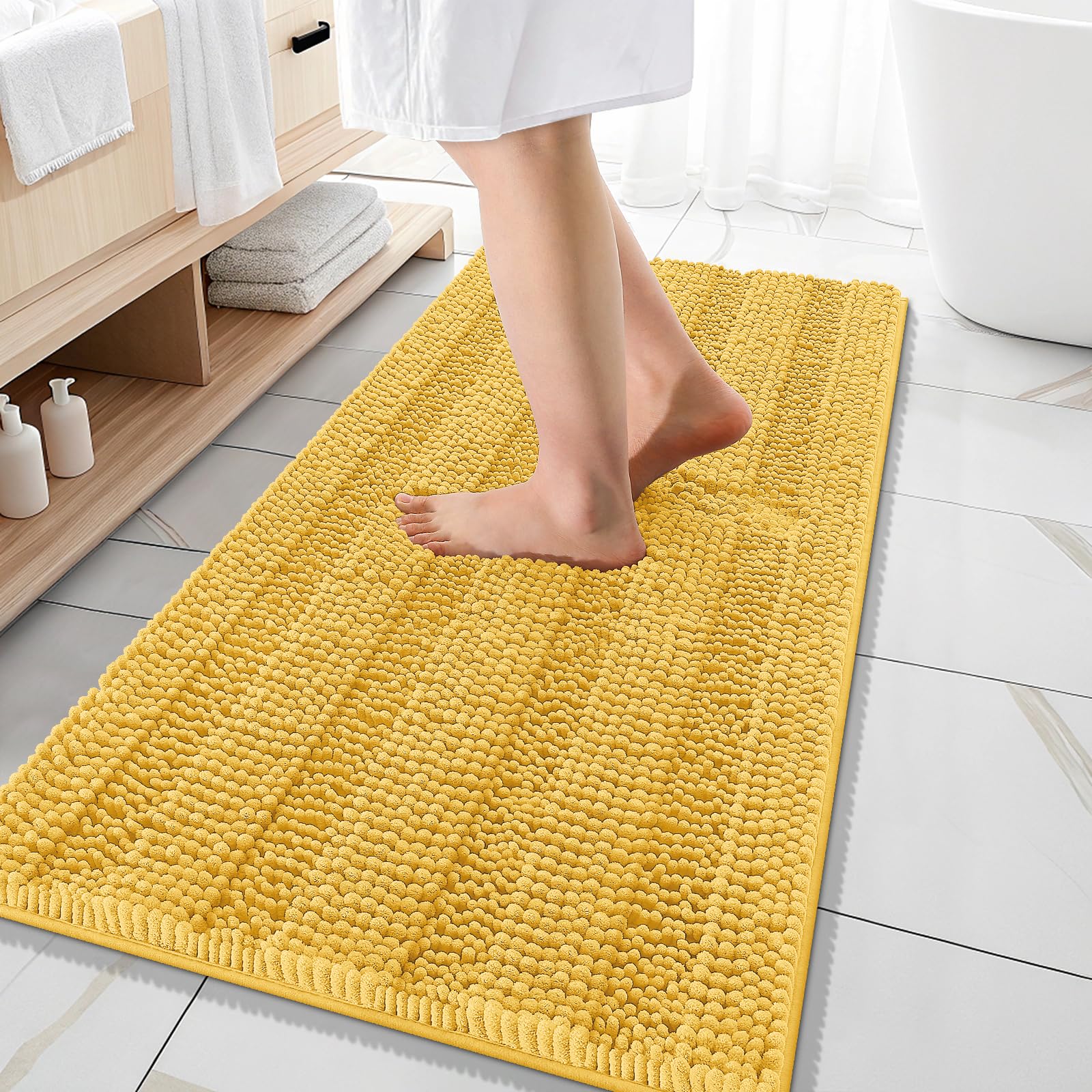OLANLY Thick Bathroom Rugs 30x20, Extra Soft Absorbent Chenille Striped Bath Rugs, Rubber Backing, Machine Wash Dry, Bath Mats for Bathroom Floor, Tub and Shower, Home Decor Accessories, Grey