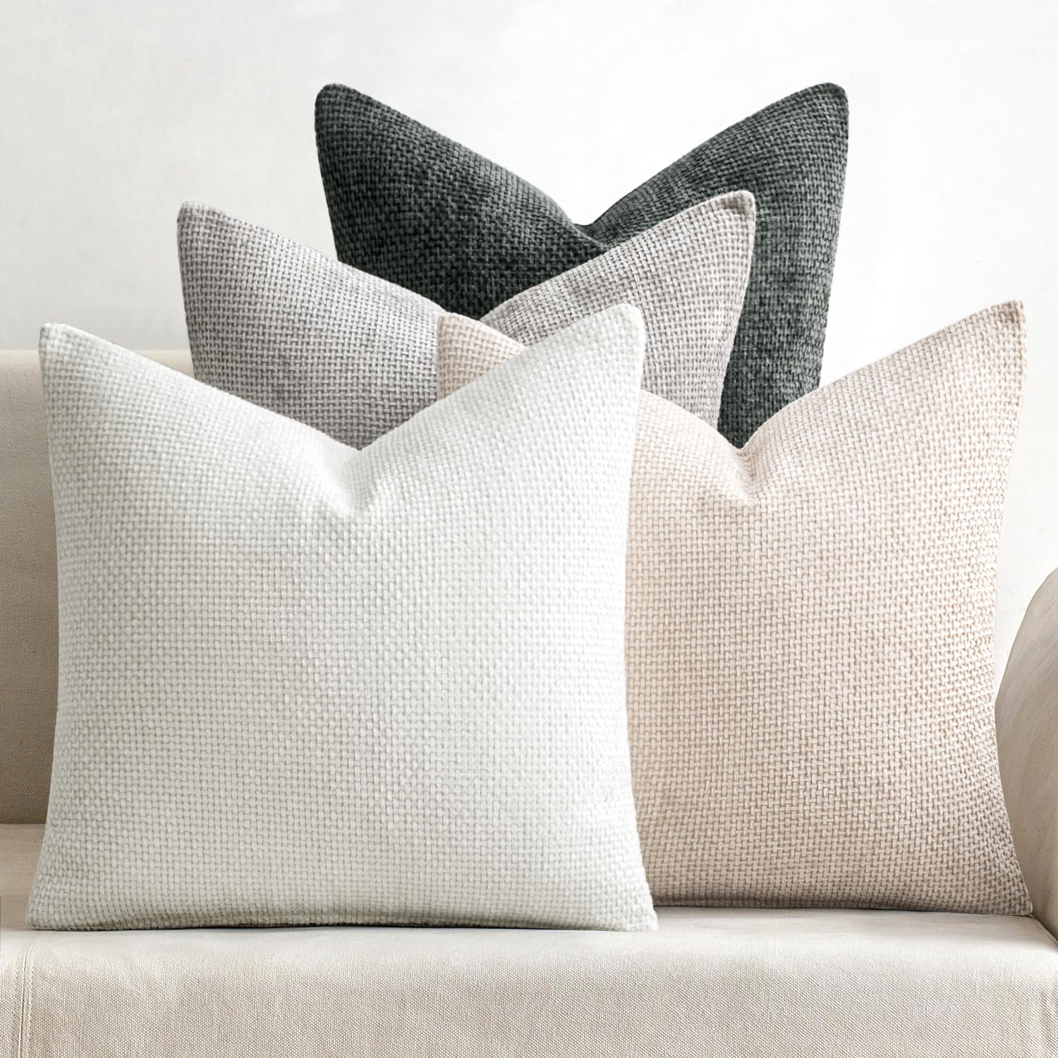 MIULEE Pack of 4 Couch Throw Pillow Covers 18x18 Inch Neutral Blue Soft Decorative Chenille Pillow Covers Farmhouse Accent Cushion Covers for Boho Western Spring Coastal Decor Sofa Bed Living Room
