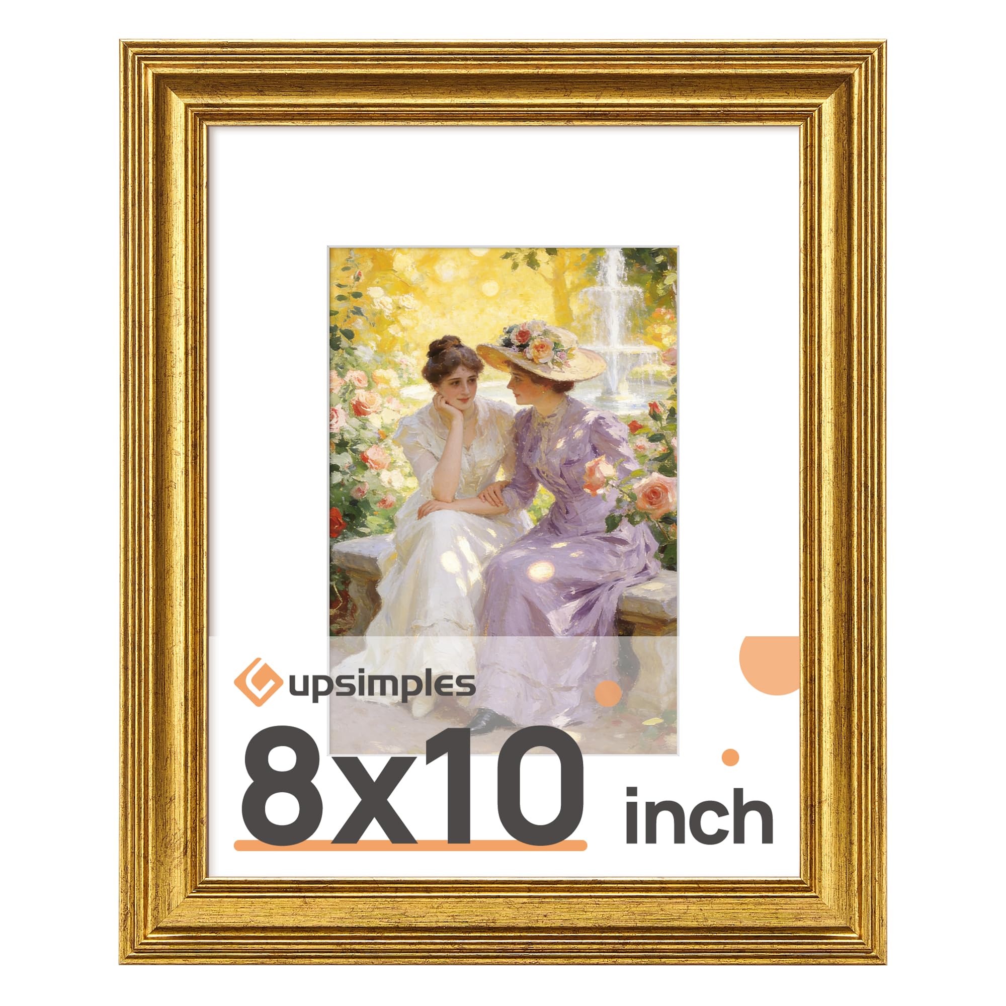 upsimples Vintage 8x10 Picture Frame, Antique Gold Frames Display 5x7 with Mat or 8 x 10 Without for Wall or Tabletop Decor, 1pack