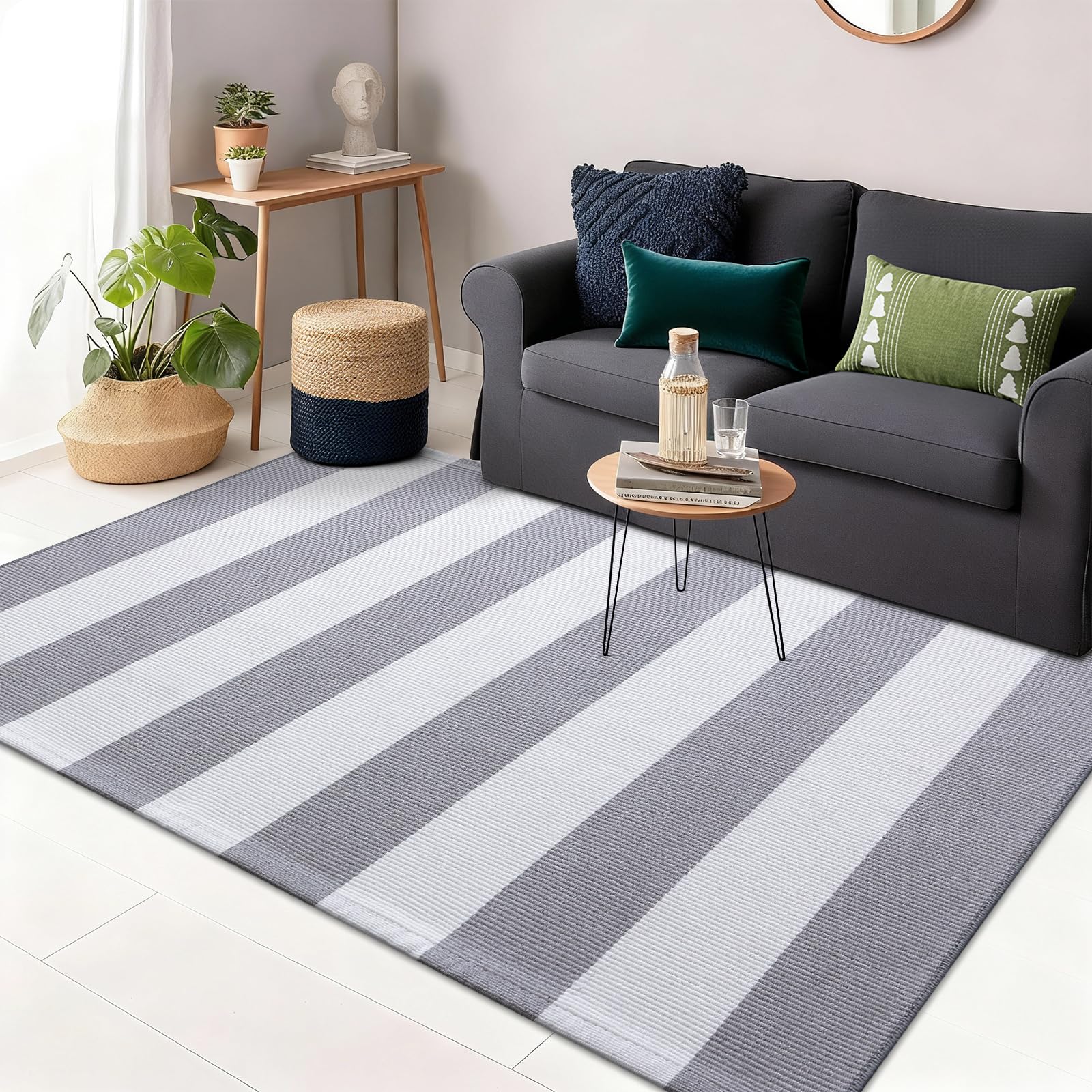 OLANLY Black and White Striped Rug 2'4" x 3'7" (27.5" x 43") – Washable Cotton Indoor Outdoor Doormat for Front Door, Entryway, Kitchen, Porch, Patio Decor
