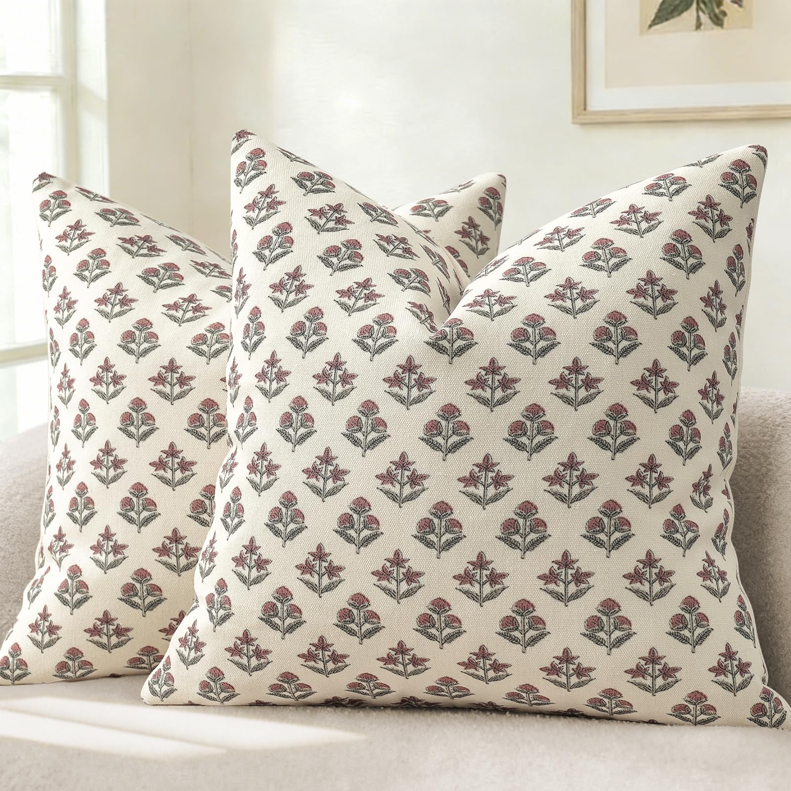 YCOLL Farmhouse Floral Pillow Covers 20x20 Set of 2, Rustic Country Decorative Cushion Covers Vintage Throw Pillow Covers for Sofa Couch Bed Living Room Home Decor, Blue Green