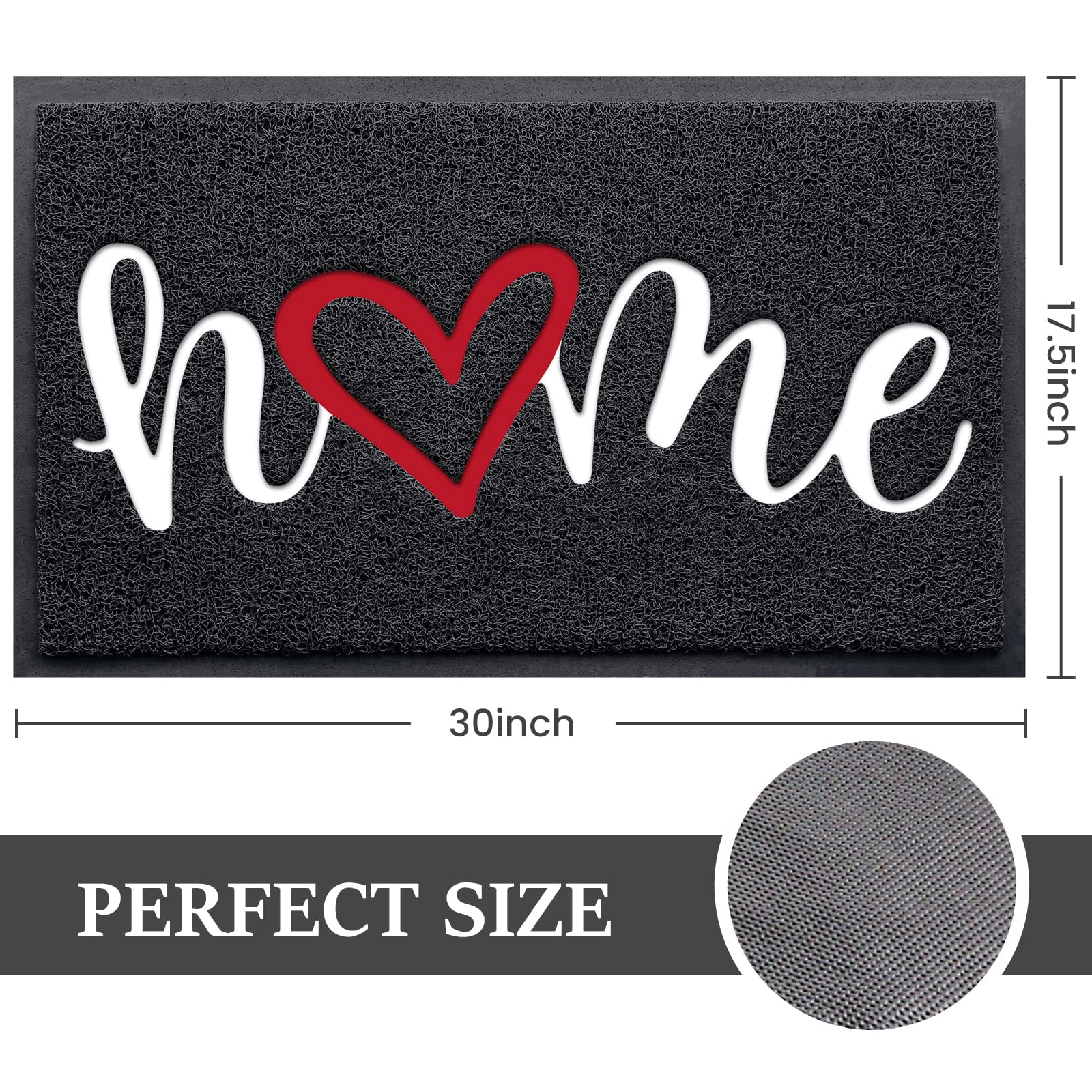 Door Mat (30"x17.5",Black), Welcome Mat Low Profile Front Doormat Floor Mat Non Slip Rugs for Entryway, Patio, High Traffic Areas