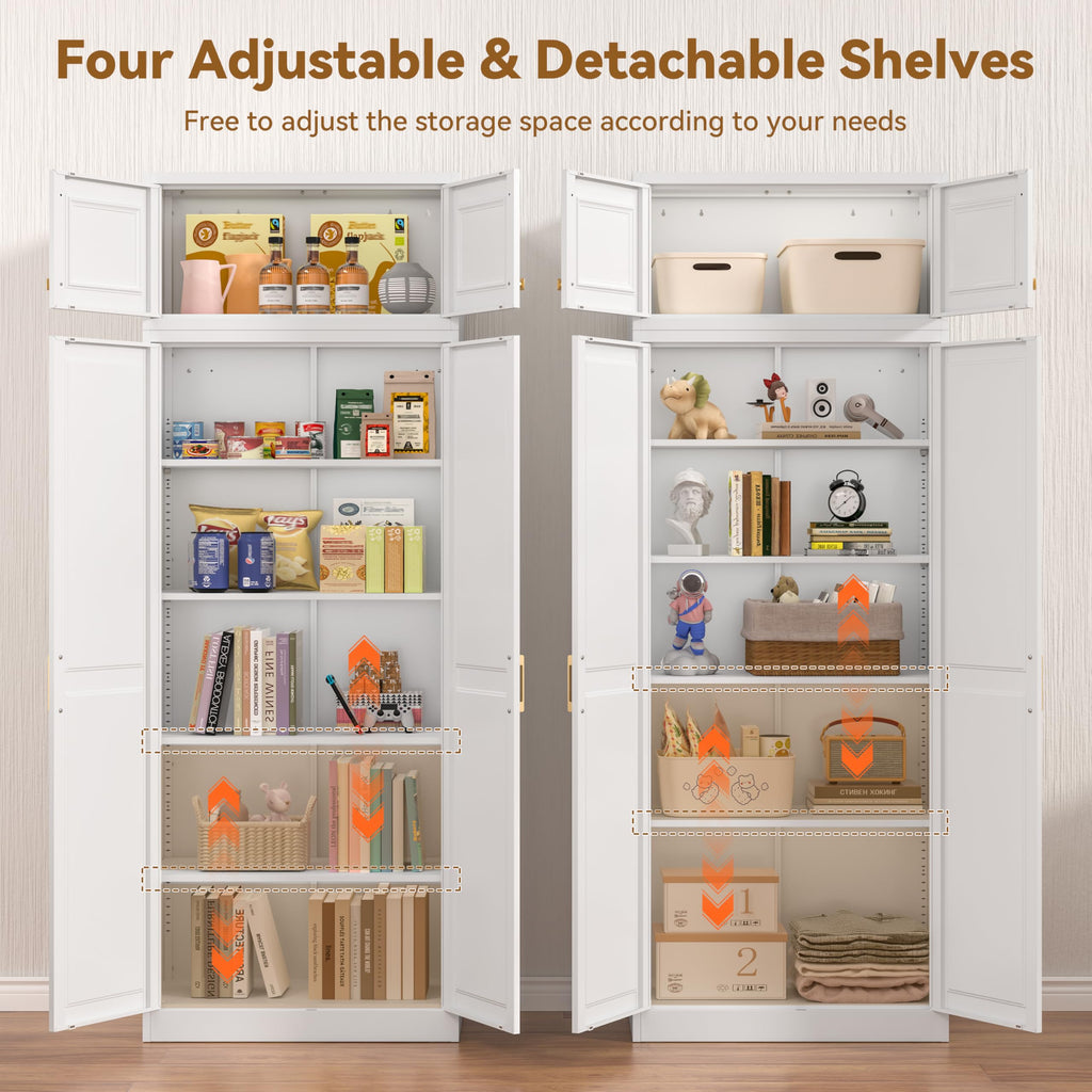 Polup White Kitchen Pantry Cabinet, 71 Inch Tall Metal Storage Cabinet with Doors and Shelves, Pantry Cabinets for Kitchen Storage, Freestanding Cupboard for Living, Dining Room, Assemble Required