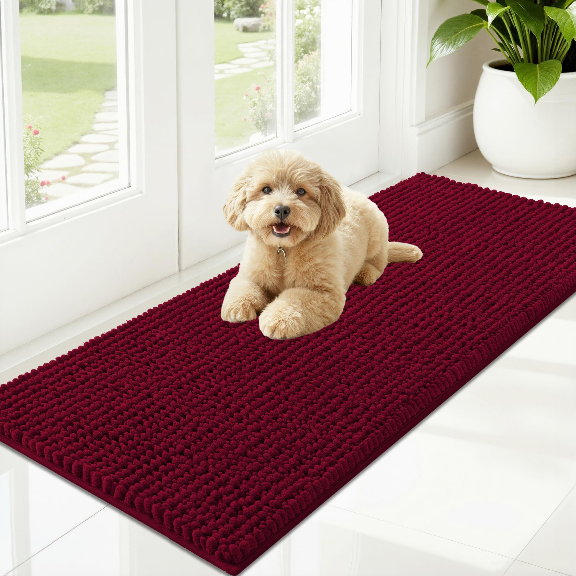 OLANLY Dog Door Mat for Muddy Paws 30x20, Ultra Absorbent Chenille Mud Doormat, Non-Slip Washable and Dirt Trapping Doormat for Indoor Entryway, Quick-Dry Indoor Pet Bed Mats for Dogs, Grey