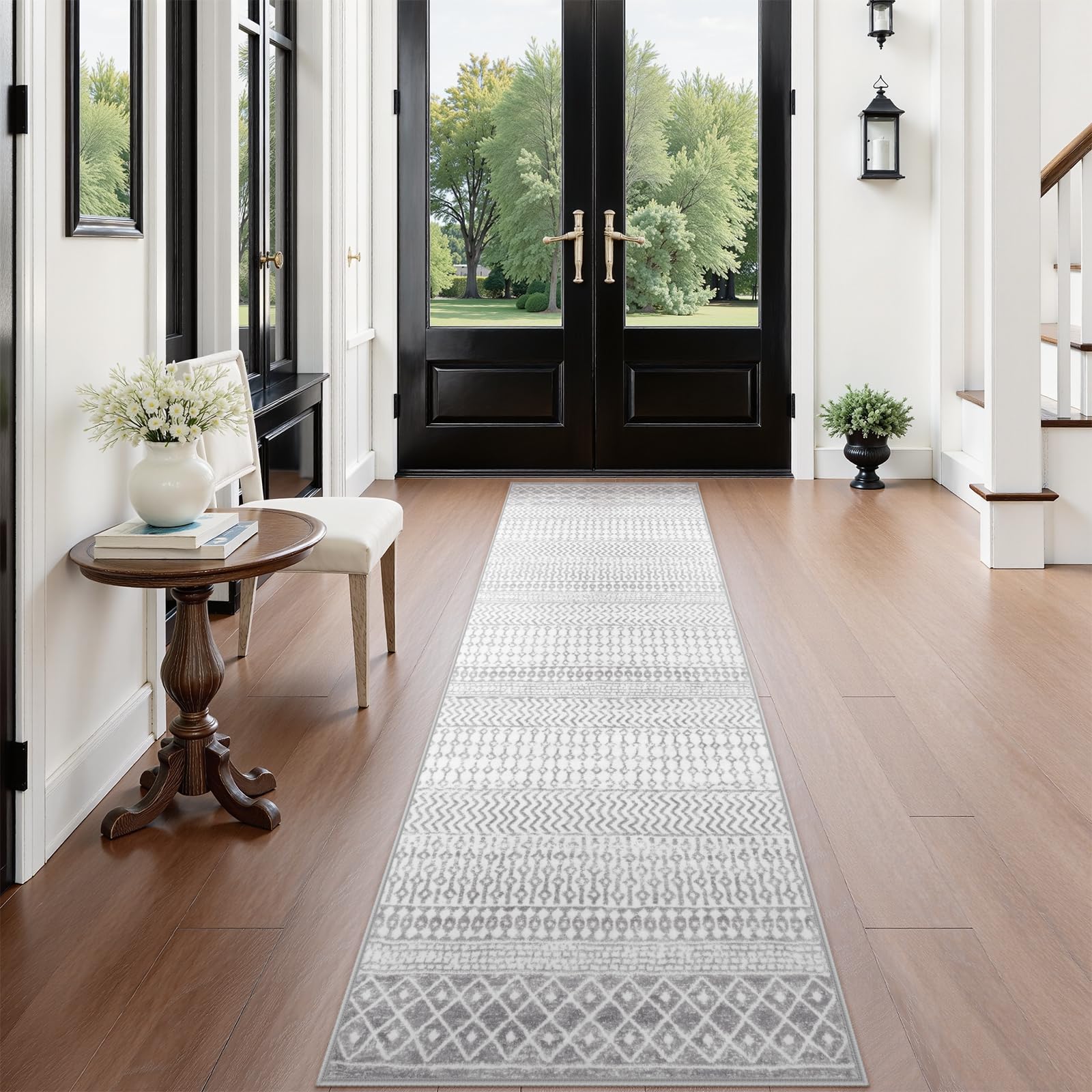 Moroccan Washable Rugs, 2x3 Light Grey Rug Non-Slip Small Distressed Entryway Rugs, Soft Low-Pile Bedroom Rug Indoor Doormat Carpet for Entryway Kitchen Bathroom