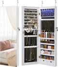 SONGMICS Hanging Jewelry Cabinet, Wall-Mounted Cabinet with LED Interior Lights, Door-Mounted Jewelry Organizer, Full-Length Mirror, Gift Idea, White UJJC99WT