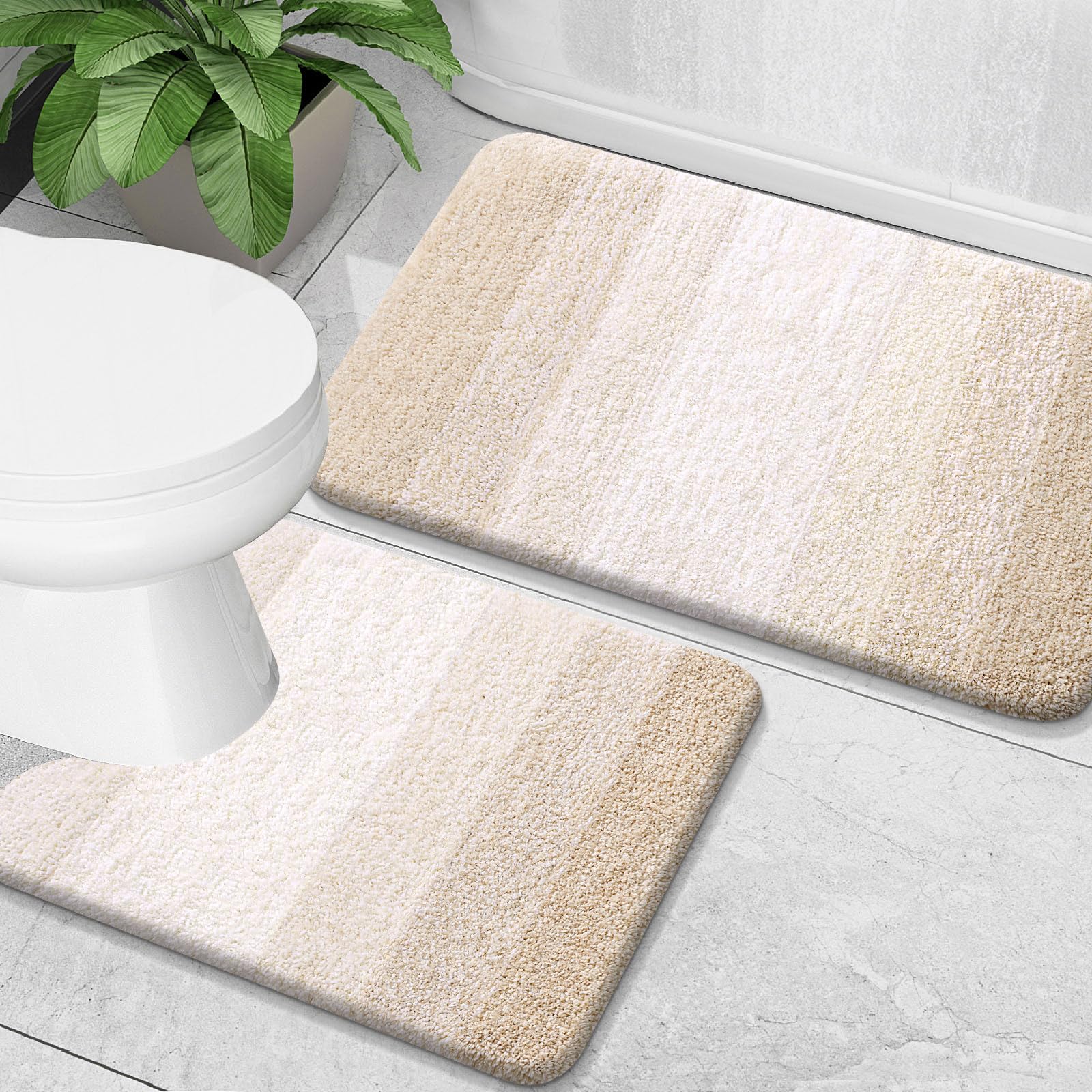 OLANLY Bathroom Rug Set 2 Piece, Soft Absorbent Microfiber Bath Mats and U-Shaped Contour Toilet Rug, Non-Slip, Machine Wash Dry, Plush Shaggy Bath Mats for Bathroom (24"x16"+24"x20", Grey)