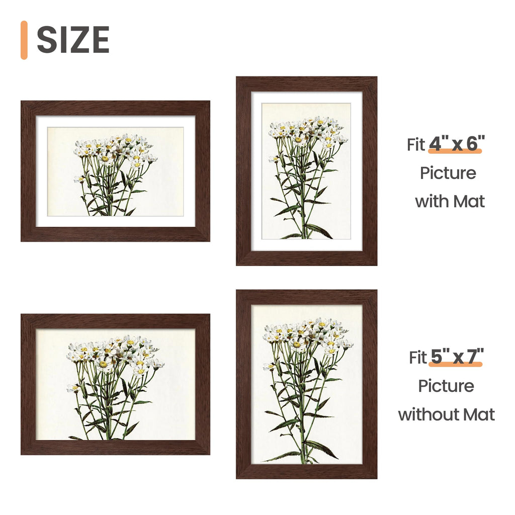 upsimples 5x7 Picture Frame Set of 10, Display Pictures 4x6 with Mat or 5x7 Without, Multi Photo Frames Collage for Wall or Tabletop Display, Black