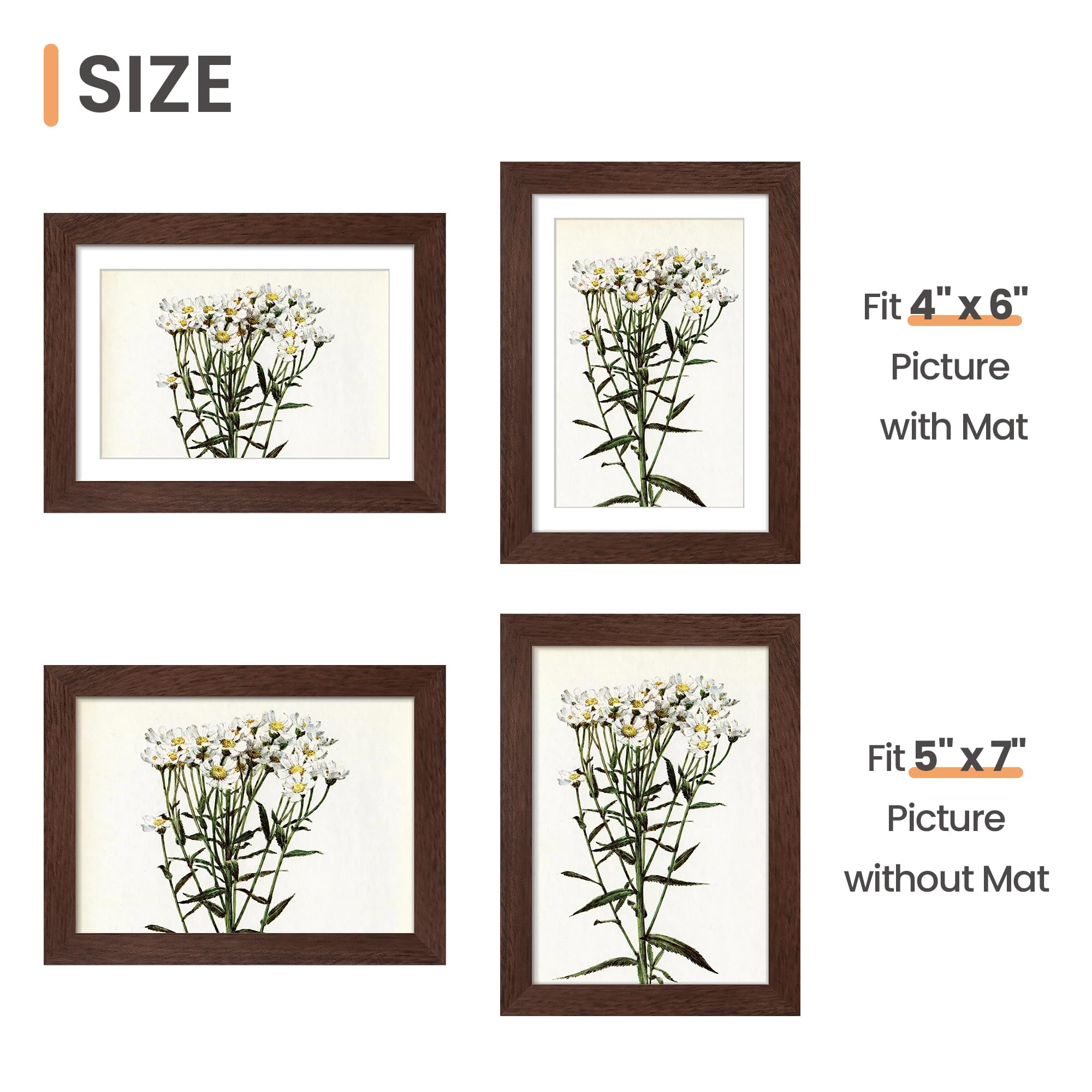 upsimples 5x7 Picture Frame Set of 10, Display Pictures 4x6 with Mat or 5x7 Without, Multi Photo Frames Collage for Wall or Tabletop Display, Black