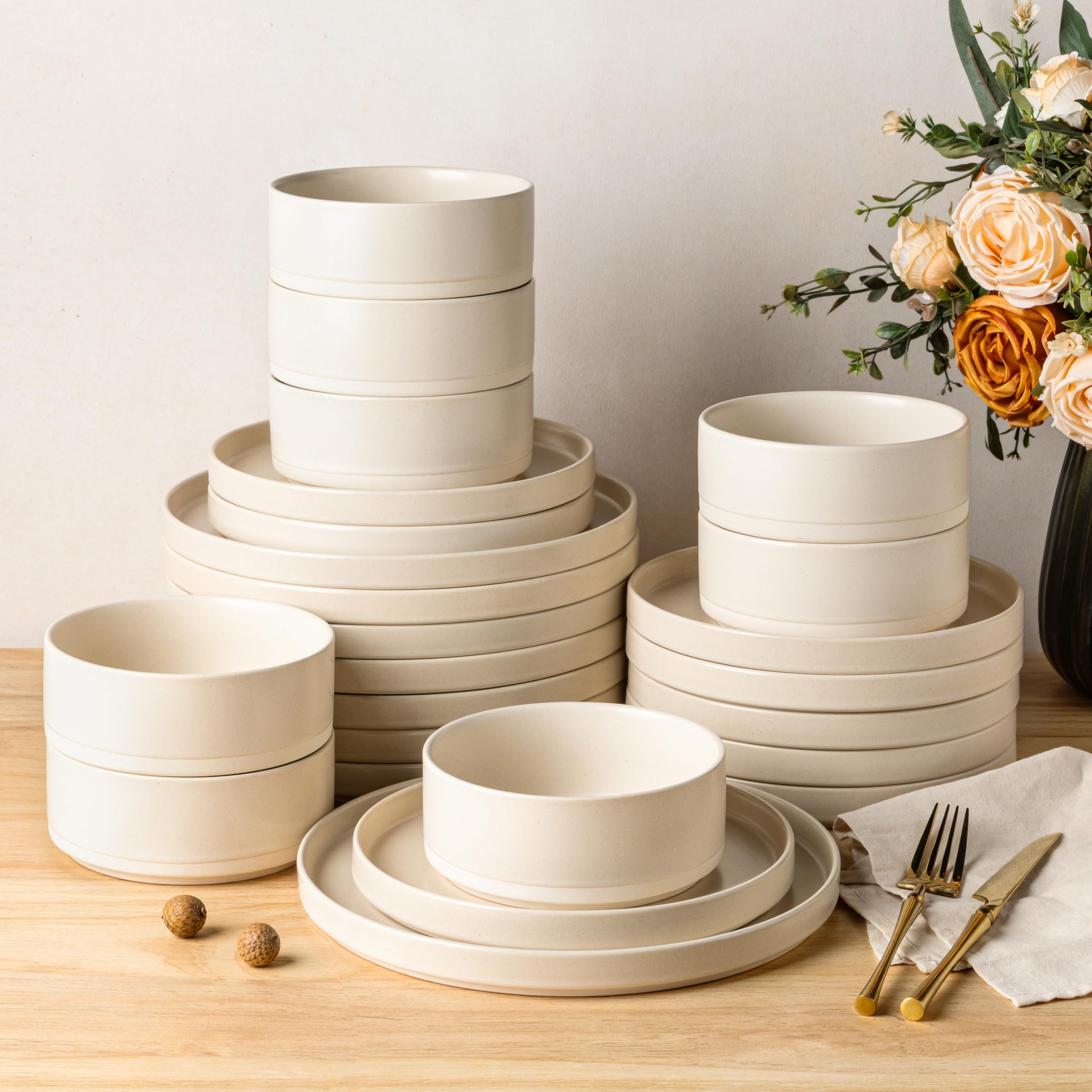 TheTerra Ceramic Dinnerware Sets for 4, 12 Pieces Porcelain Lightweight Speckled Plates and Bowls Sets, Scratch Resistant Dish Set, Oven & Microwave & Dishwasher Safe