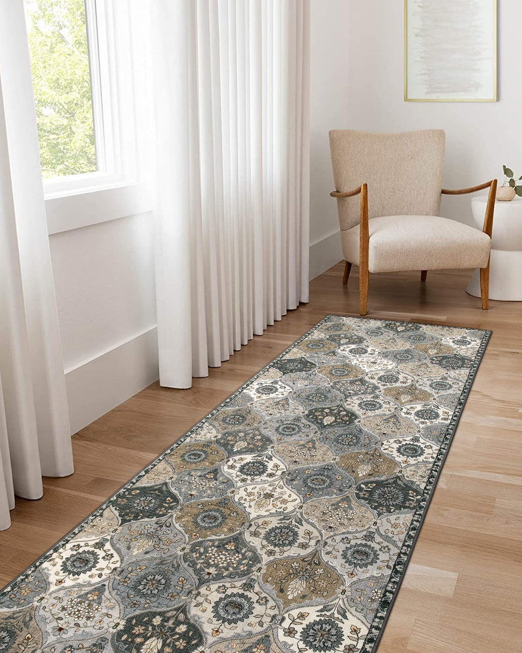 Lahome Moroccan Trellis Washable Rug, 2x3 Kitchen Rugs for Entryway Bathroom, Non-Slip Indoor Door Mat Ultra-Thin, Small Oriental Throw Carpet for Bedroom Entry Elise, Cream/Multi