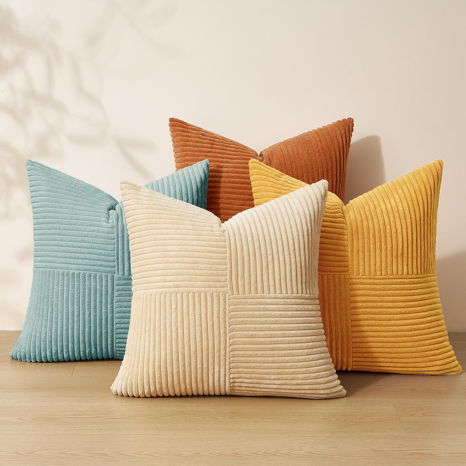 Topfinel SageGreen Throw Pillow Covers 18X18 Inch Set of 4,Boho Farmhouse Cozy Cushion Cover with Corduroy,Soft Accent Forest Green Pillow Covers for Couch,Bed,Living Room Home Decor