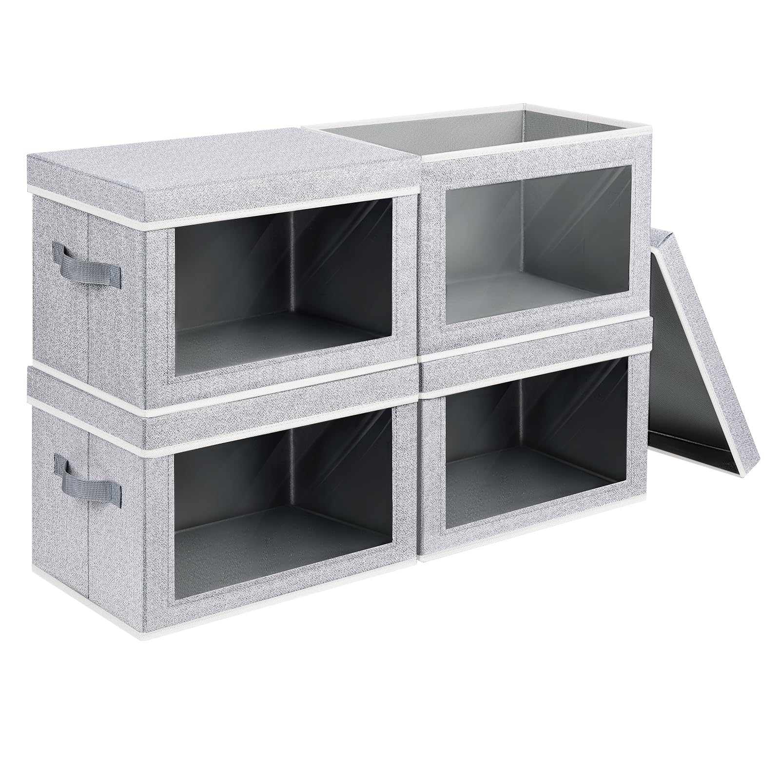 Homsorout Storage Bins with Lids - Fabric Closet Storage Bins with Window, Collapsible Baskets for Shelves 4 Pack, Home Decorative Boxes for Clothes, Closet, Office, Grey