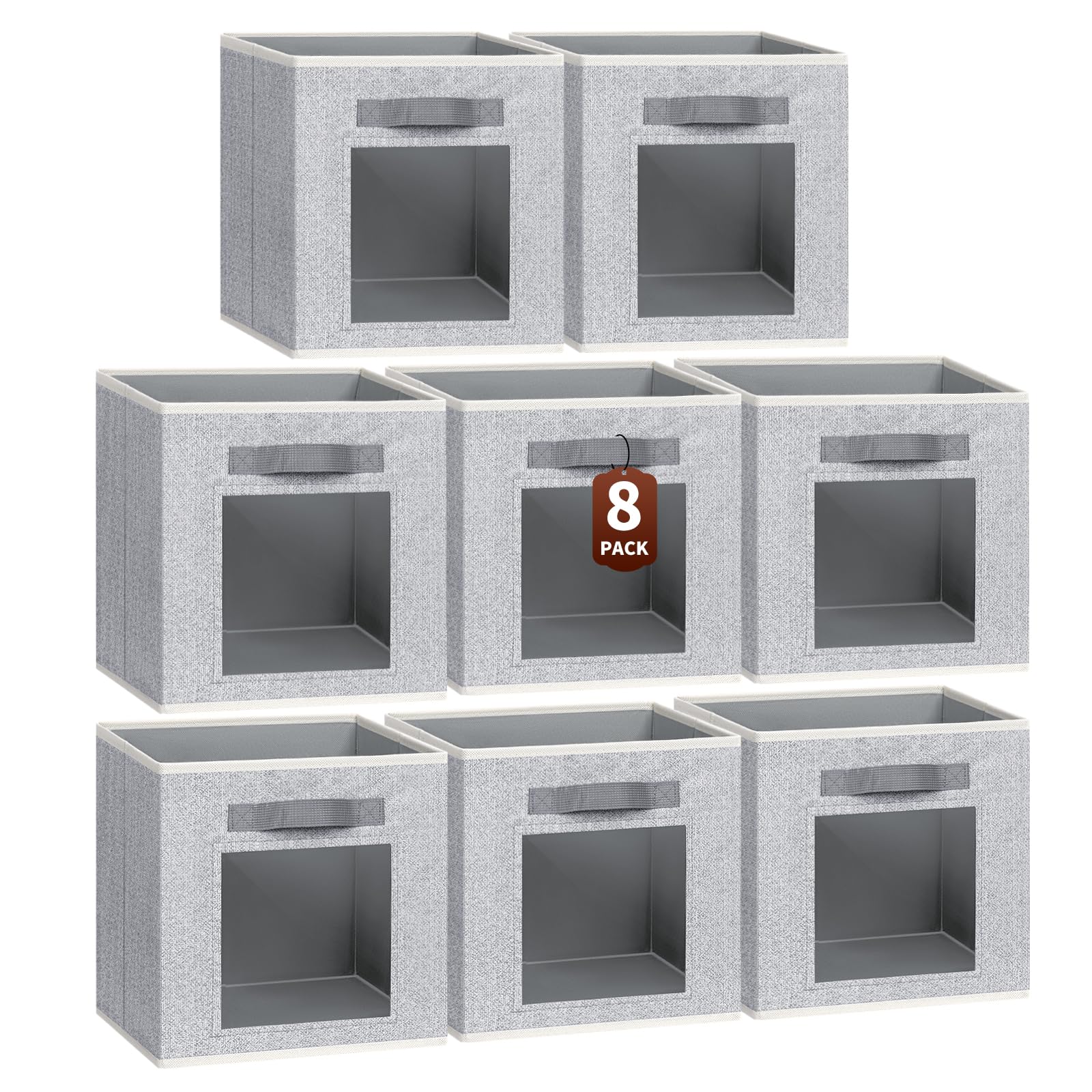 Homsorout Storage Cube 11 Inch - Cube Storage Bins with Window, Closet Storage Baskets with Handle, Fabric Bins for Closet, Shelves, Toys, Clothes, Set of 6, Grey