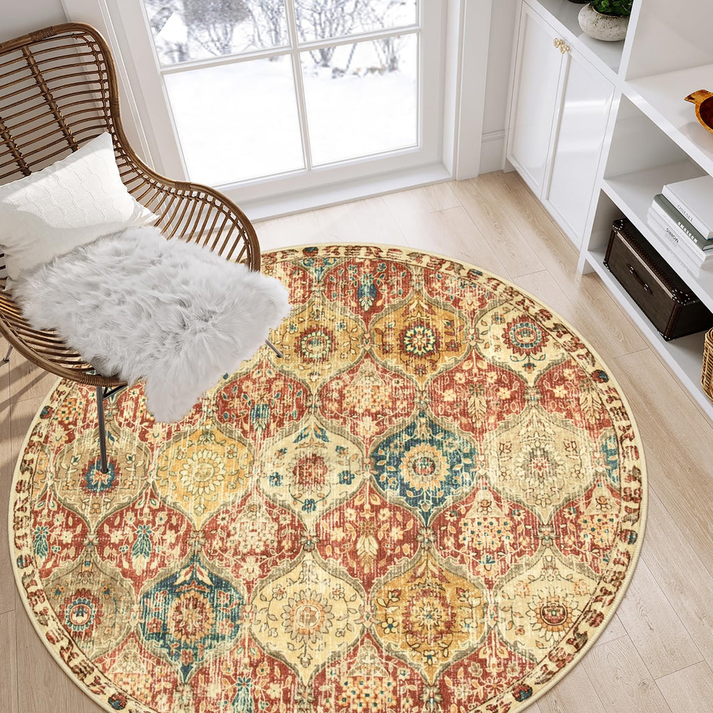 Lahome Moroccan Trellis Washable Rug, 2x3 Kitchen Rugs for Entryway Bathroom, Non-Slip Indoor Door Mat Ultra-Thin, Small Oriental Throw Carpet for Bedroom Entry Elise, Cream/Multi