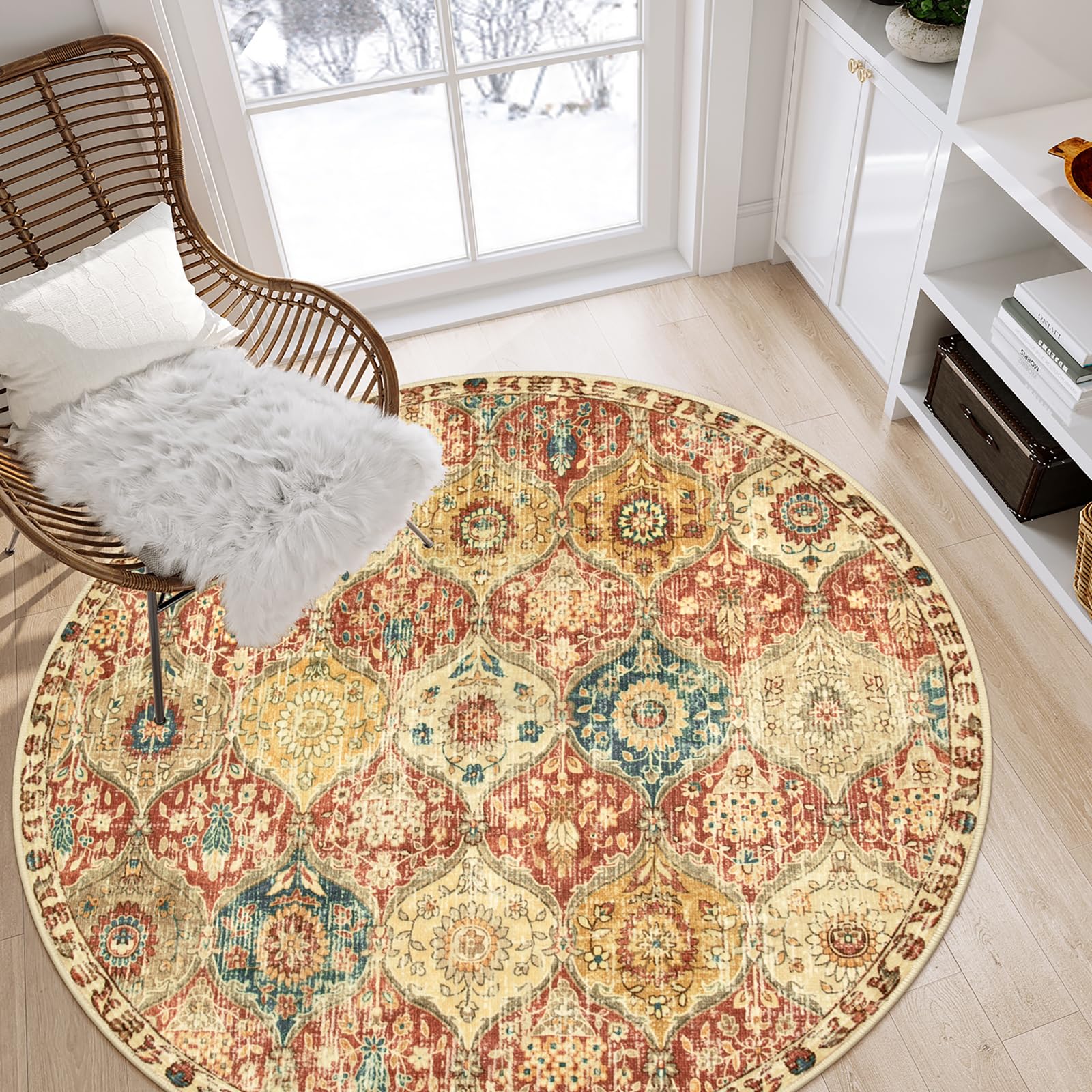 Lahome Moroccan Trellis Washable Rug, 2x3 Kitchen Rugs for Entryway Bathroom, Non-Slip Indoor Door Mat Ultra-Thin, Small Oriental Throw Carpet for Bedroom Entry Elise, Cream/Multi