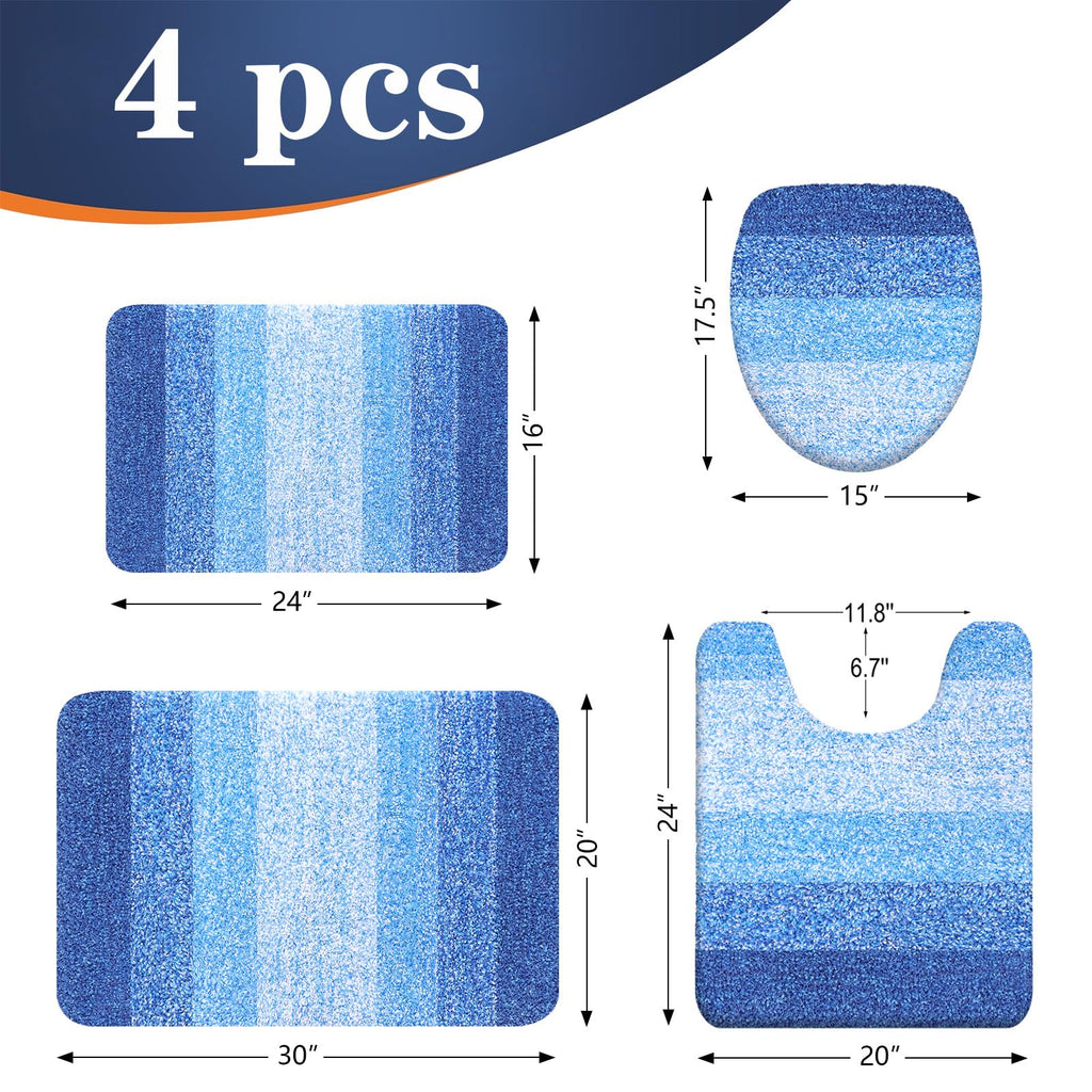 OLANLY Bathroom Rugs Sets 4 piece, Soft Microfiber Absorbent Bath Mat, U-Shaped Contour Toilet Mat and Toilet Lid Cover, Quick Dry, Machine Washable, Toilet Cover and Rug Set for Bathroom, Grey