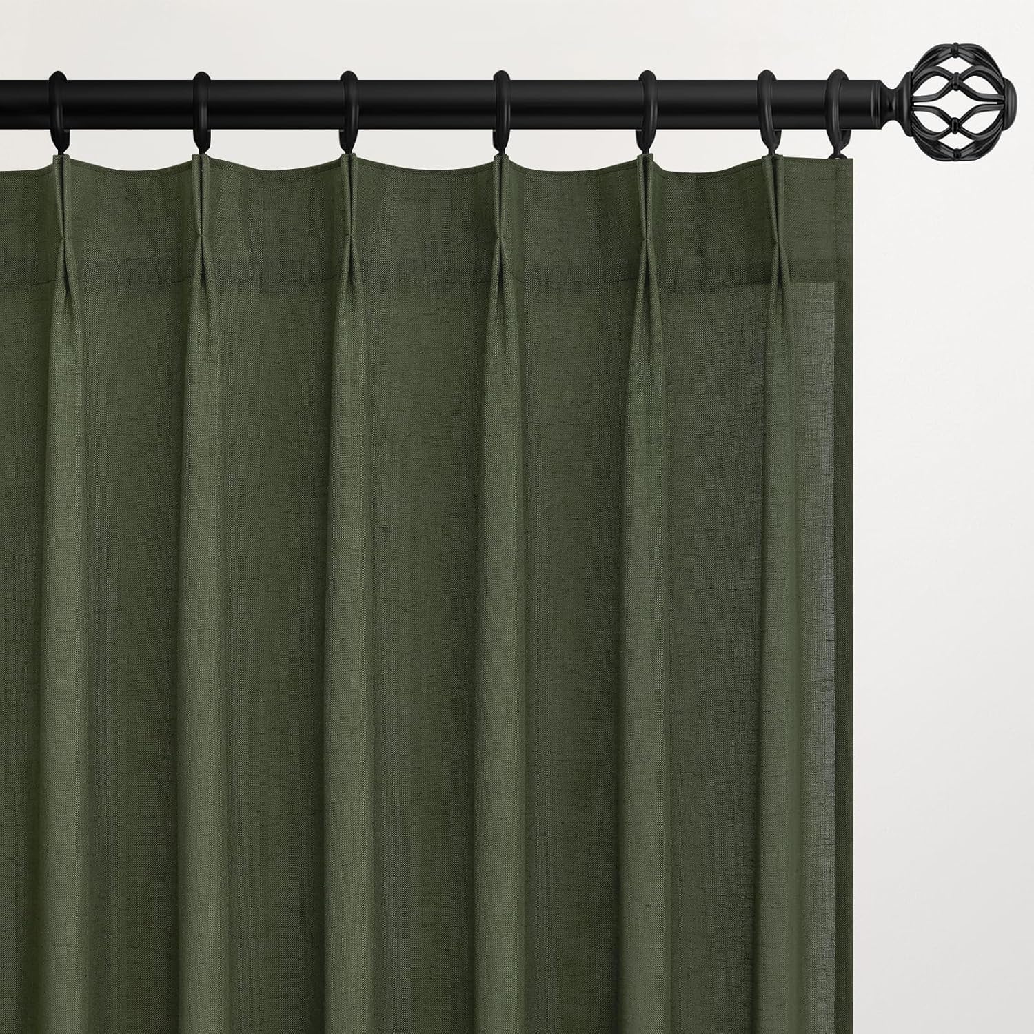 96 Inches Long Pleated Sheer Curtains,Dark Linen Blended Light Filtering Window Curtains 96 Length 2 Panels for Living Room Bedroom Pinch Pleat Drapes with Hooks 2 Panels 40" Wx96 L,Light Brown
