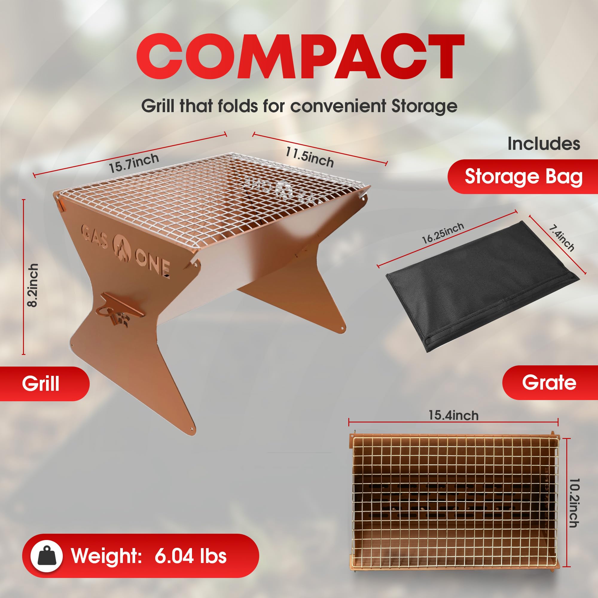 GasOne 15” Portable Charcoal Grill – Foldable BBQ Grill – Camping Grills for Backyard, Bonfire, Patio – Heavy-Duty Portable Fire Pit – Camp Cooking Gear