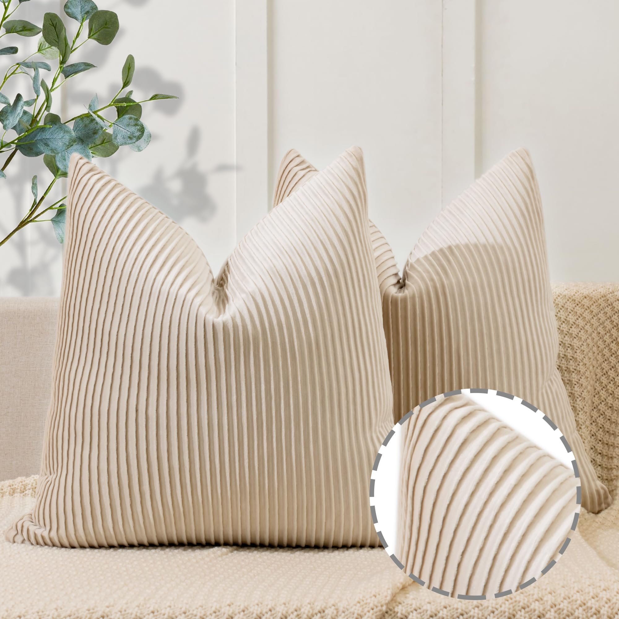 YCOLL Navy Blue Pillow Covers 18x18 Set of 2 Velvet Striped Pattern - Soft Throw Pillows for Home Decor, Luxury Decorative Pillow Covers for Couch, Bed,Living Room