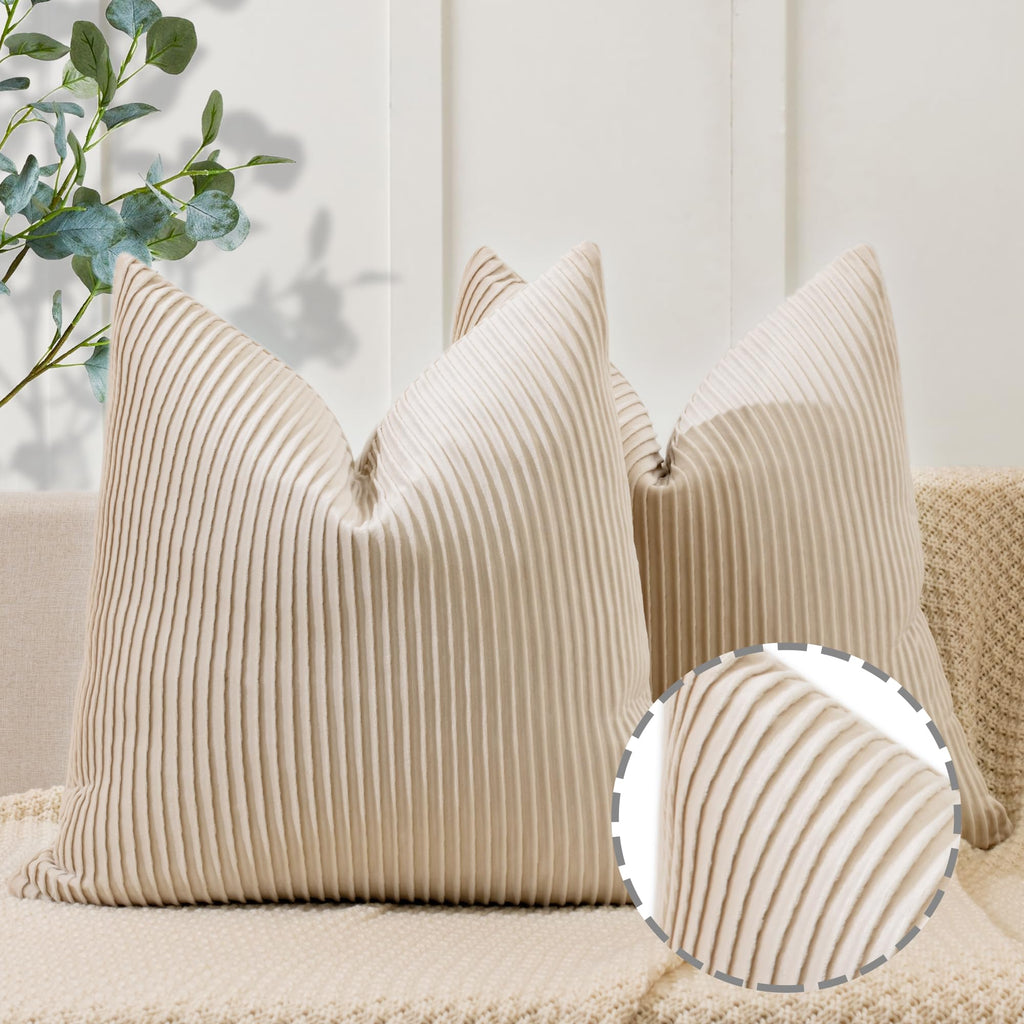 YCOLL Navy Blue Pillow Covers 18x18 Set of 2 Velvet Striped Pattern - Soft Throw Pillows for Home Decor, Luxury Decorative Pillow Covers for Couch, Bed,Living Room