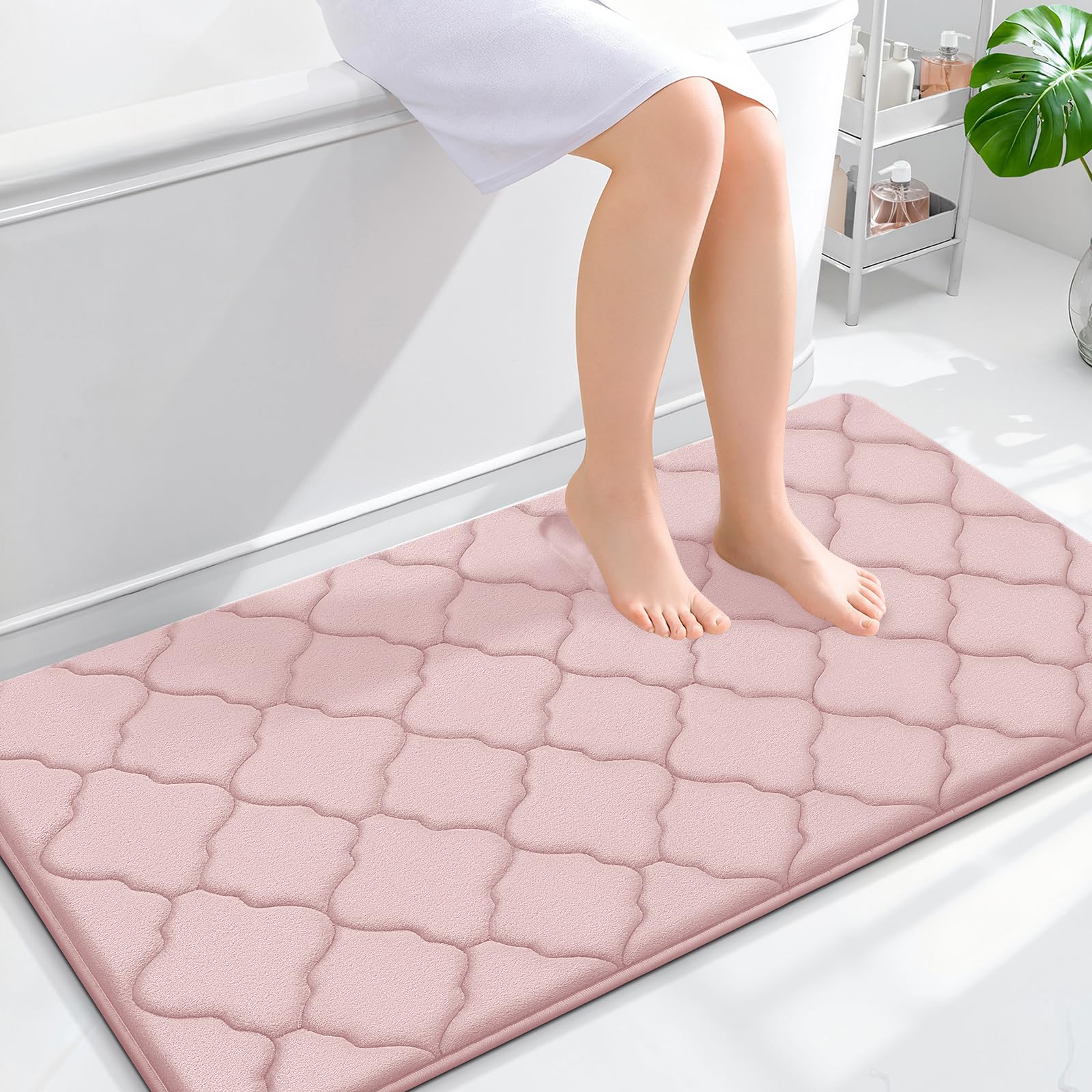 OLANLY Memory Foam Bath Mat Rug 24x16, Ultra Soft and Absorbent Bathroom Rugs, Non-Slip, Comfortable, Machine Washable Bath Carpet for Bathroom Floor, Tub, Shower and Home Decor Accessories, Black