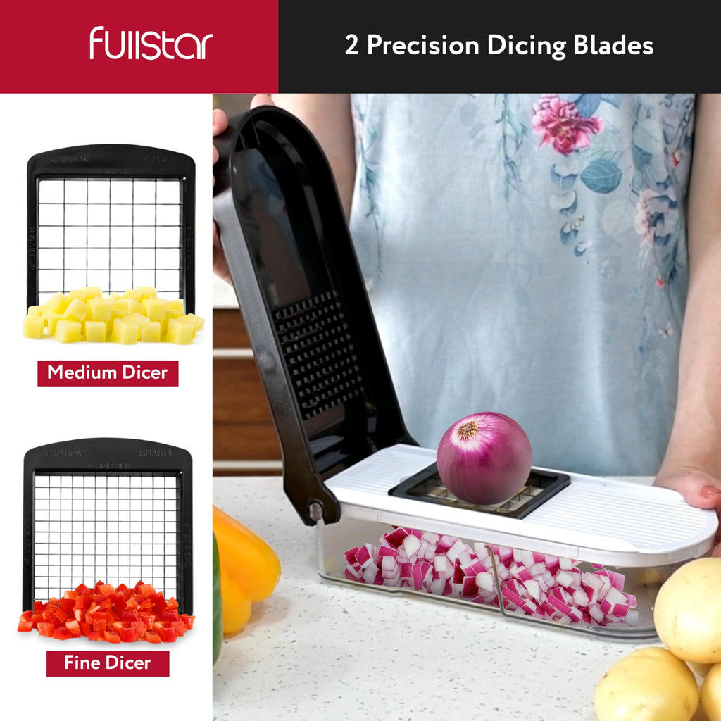 Fullstar Mandoline Slicer for Kitchen - Vegetable Chopper, Onion Potato Food Veggie Fruit Slicer and Cutter with Container, Kitchen Gadgets & Gifts, Home Essentials (6-in-1, White/Black)