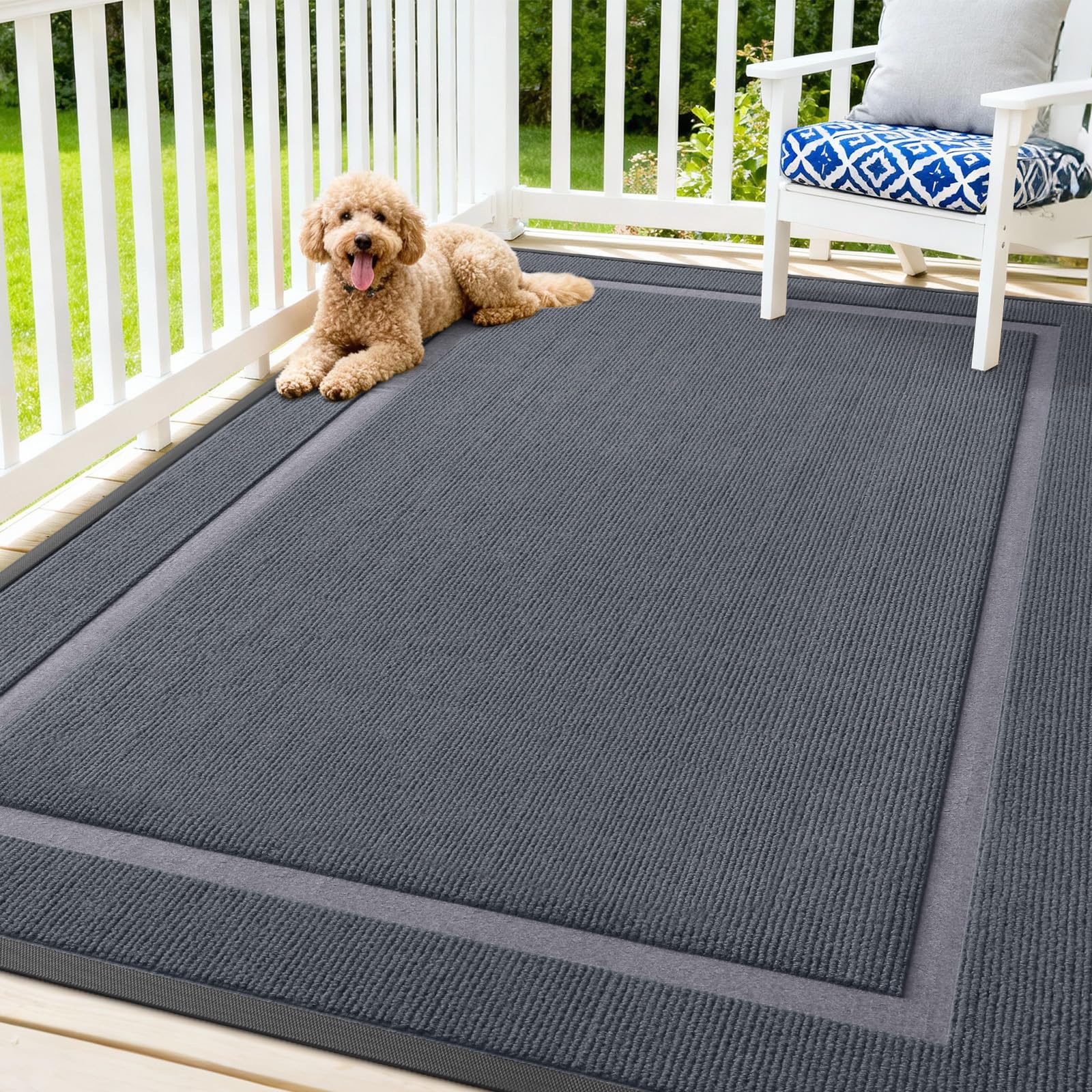 OLANLY Front Door Mat Indoor Outdoor Entrance, Waterproof All-Season, All-Weather Doormat, Sturdy Natural Rubber, Fade Resistant, Low Profile, Easy Clean Patio Porch Entryway Mat, 29.5x17, Black
