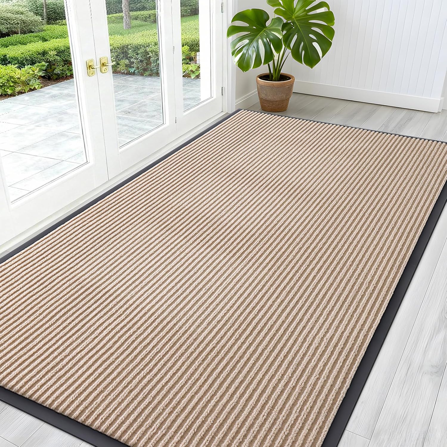 OLANLY Front Door Mat Indoor Outdoor Entrance, Waterproof Heavy Duty Doormat, Fade Resistant, Low Profile, Easy Clean Patio Porch Welcome Floor Mats for Entry, 29.5x17, Beige