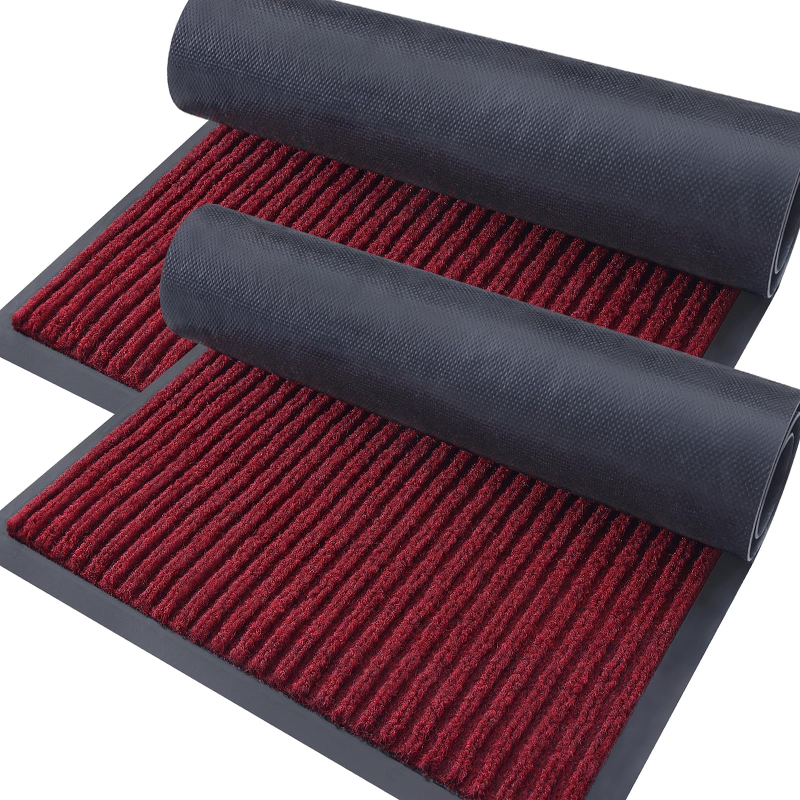OLANLY Front Door Mat Indoor Outdoor Entrance, 2-Pack 29.5 x 17 Inch, Waterproof Heavy Duty Doormat, Fade Resistant, Low Profile, Easy Clean Patio Porch Welcome Floor Mats for Entry, Grey