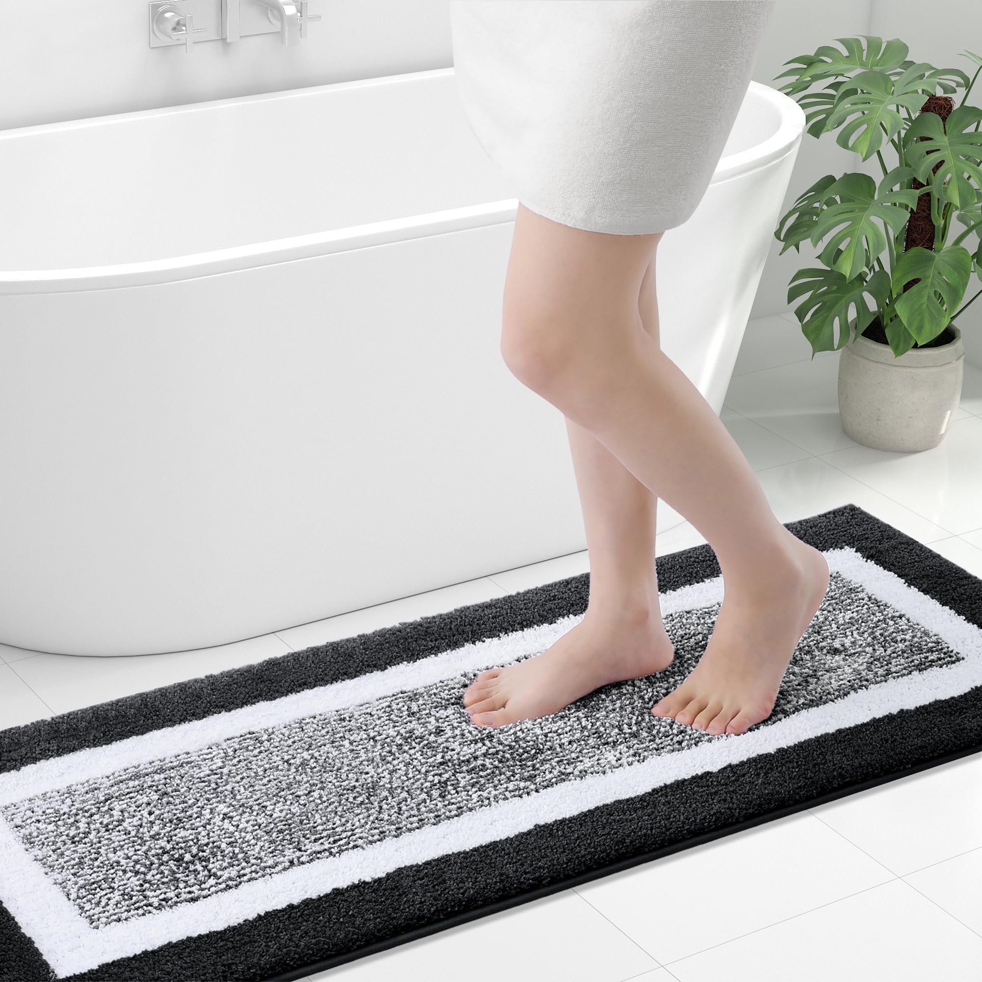 OLANLY Small Bathroom Rugs 24x16, Extra Soft and Absorbent Microfiber Bath Rugs, Non-Slip, Machine Washable, Quick Dry Shaggy Bath Carpet, Bath Mats for Bathroom Floor, Tub, Shower, Grey