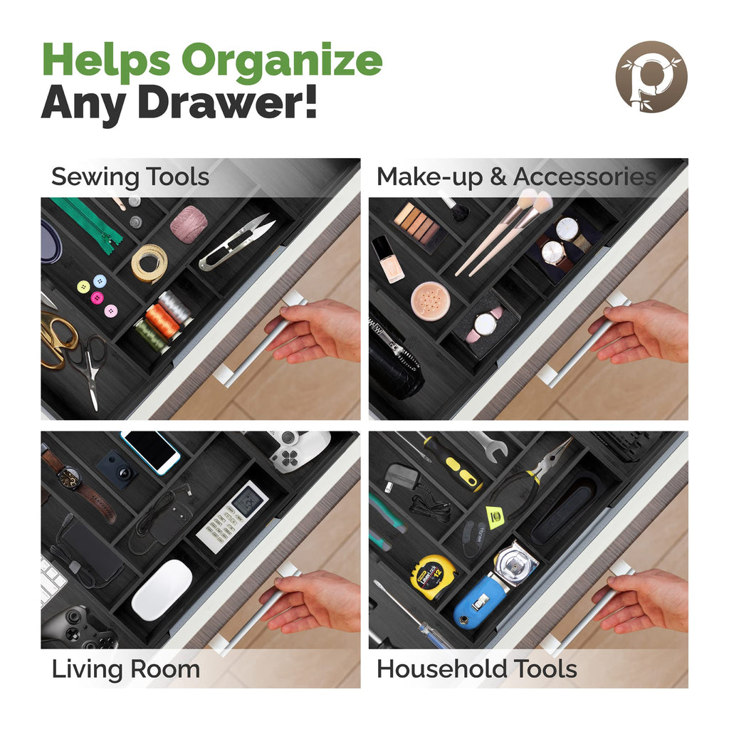 Silverware Organizer - Expandable Kitchen Drawer Organizer - Adjustable Kitchen Drawer Organizer for Utensils, Expandable to 22 Inches Wide, 10 Compartments, Silverware Tray for Drawer