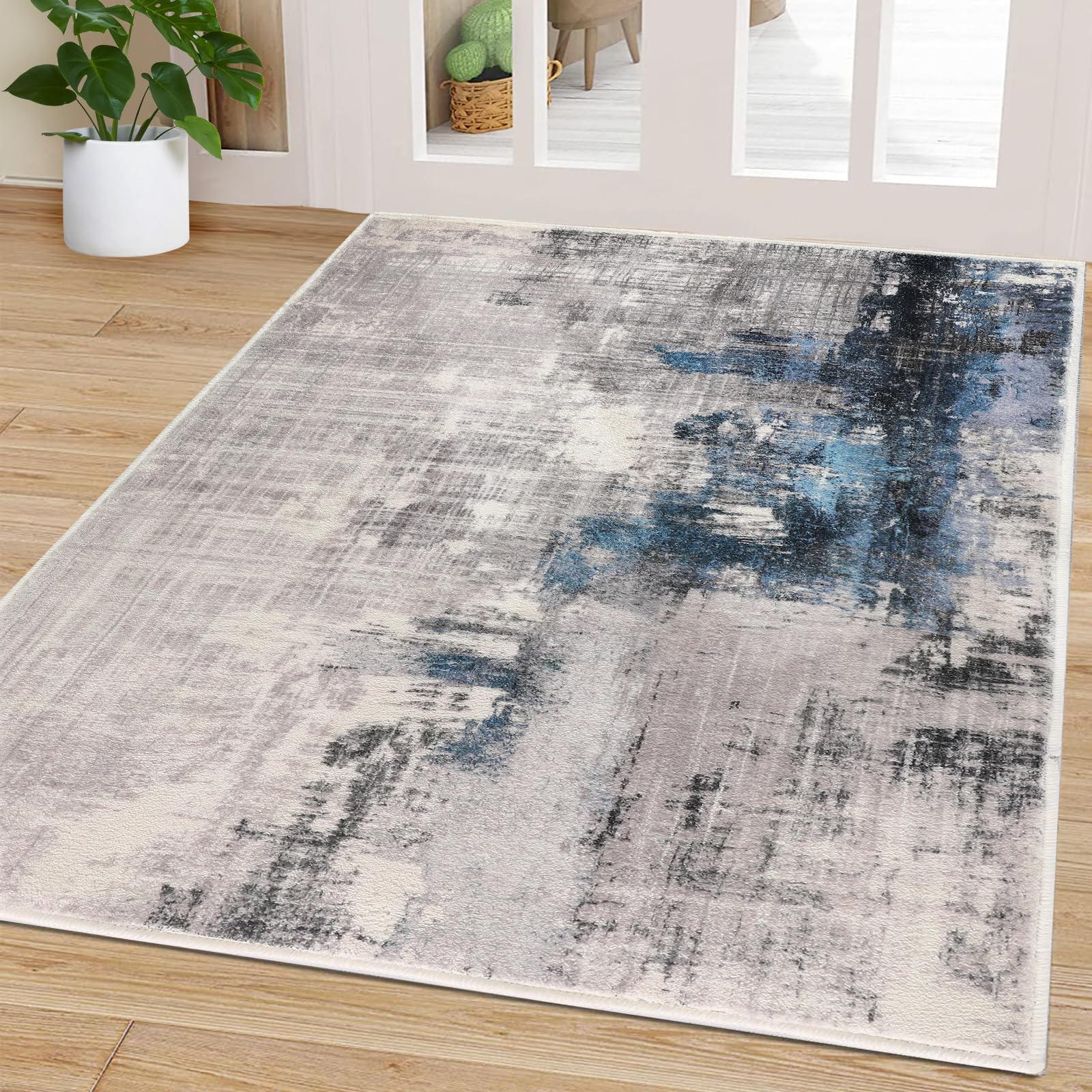 CRISTGEE Door Mat, Front Indoor Door Mat Faux Wool Non-Slip Entryway Rug Absorbent Abstract Throw Rug for Indoor Entrance Hallway Laundry Room, High Traffic Areas, 20X32 Inches, Gray Washable