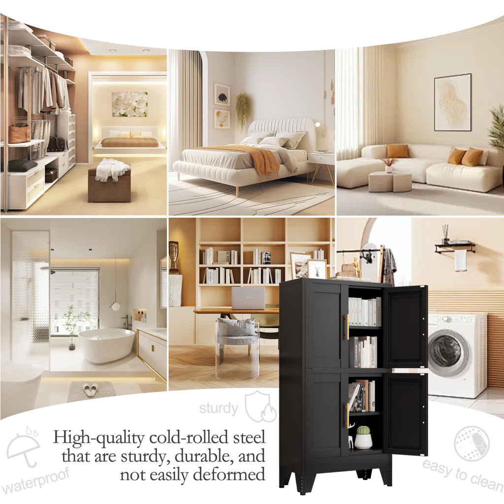 GAIOUS Metal Pantry Cabinet, Kitchen Pantry Storage Cabinets with 2 Door and 3 Adjustable Shelves, White Kitchen Pantry Cabinet, Freestanding Cupboard for Dining Room Living Room Bathroom