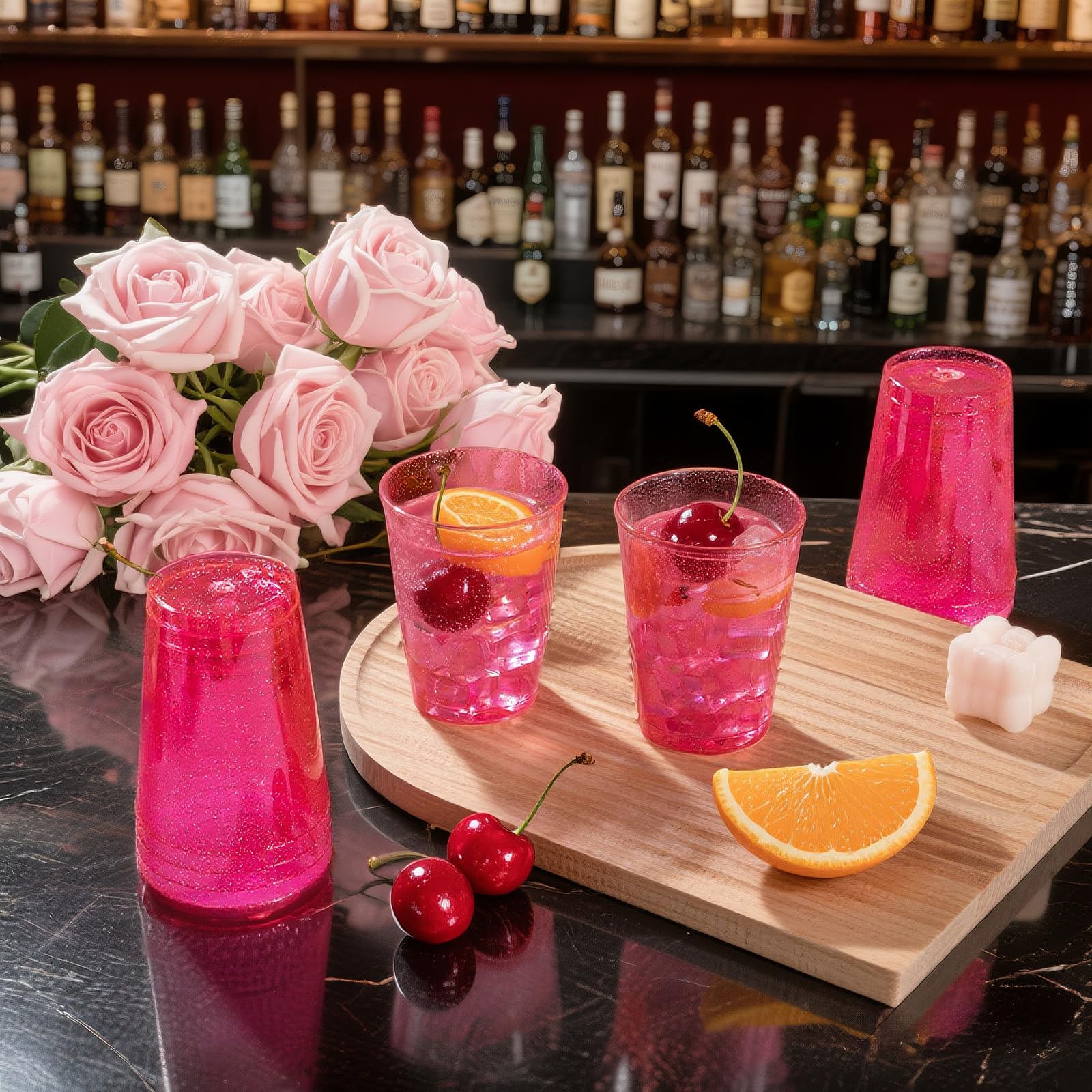 DaYammi 100 Pack 10oz Pink Plastic Cups for Party Premium Glitter Disposable Plastic Cup for Martini and Cocktail, Hard Pink Disposable Cups for Wedding,pink cups for Mother's Day Party