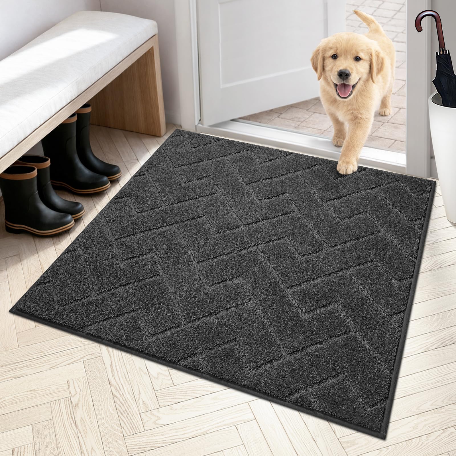 PURRUGS Dirt Trapping Door Mat 20" x 31.5", Non-Slip Machine Washable Entry Rug, Dog Doormat, Indoor Front Door Mat, Super Absorbent Entryway Rug for Muddy Shoes & Paws, Taupe