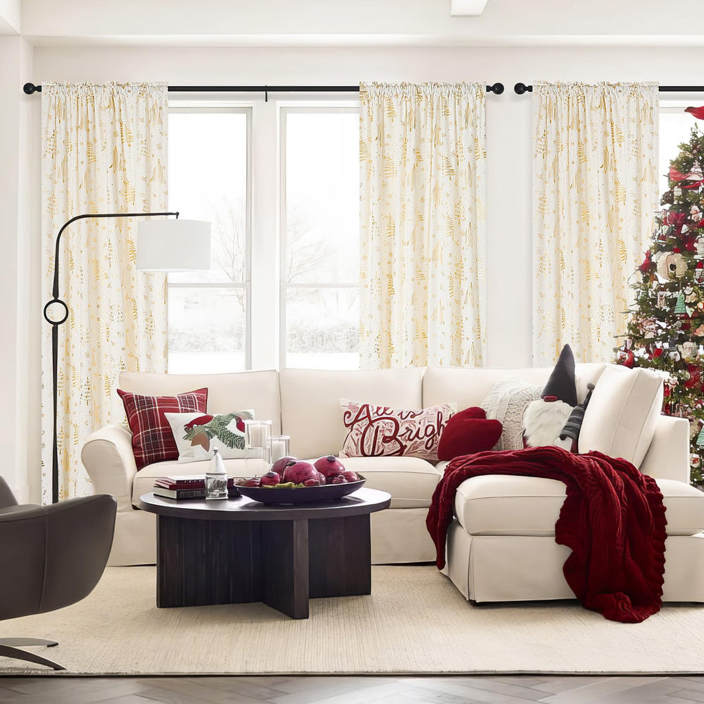 96 inches Long Red christmas curtains velvet for Living Room, Printed with Grinch & Tree Pattern Thermal Insulated Blackout Curtains drapes for winter 96 inch length 2 Panels Set cortinas navideas