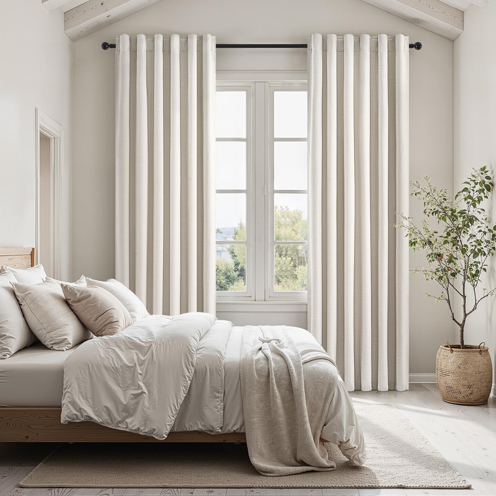 Topfinel Cream Linen Blackout Curtains 84 Inch Long for Bedroom Living Room, Ivory Pinch Pleat Back Tab Full Blackout Drapes Farmhouse Boho Curtains for Window, White Neutral Curtains 52" X 84" 7 FT