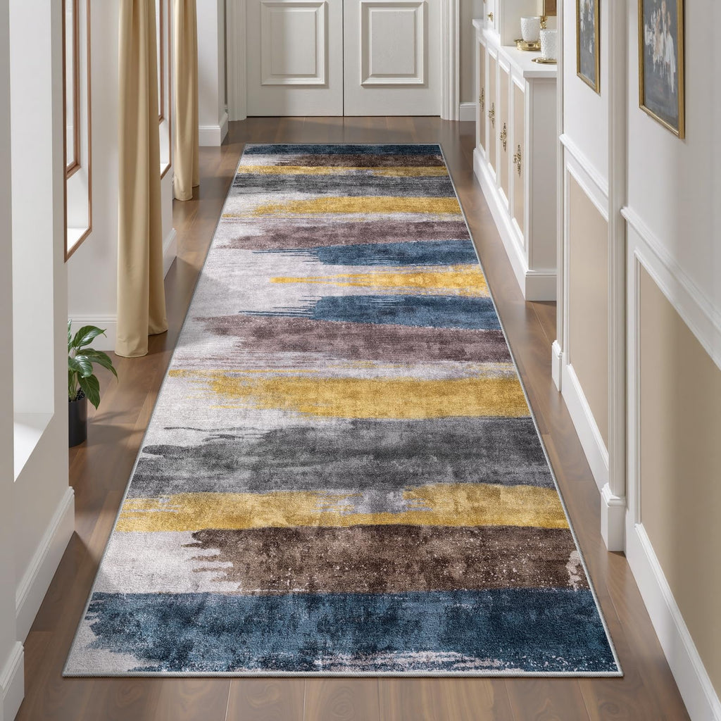 Ciicool Modern Abstract Area Rug 2x3 Washable Small Entryway Rug, Non-Slip Low Pile Throw Rug, Foldable Kitchen Bathroom Rugs, Blue Grey Floor Carpet for Entrance Living Room Bedroom Indoor Doormat